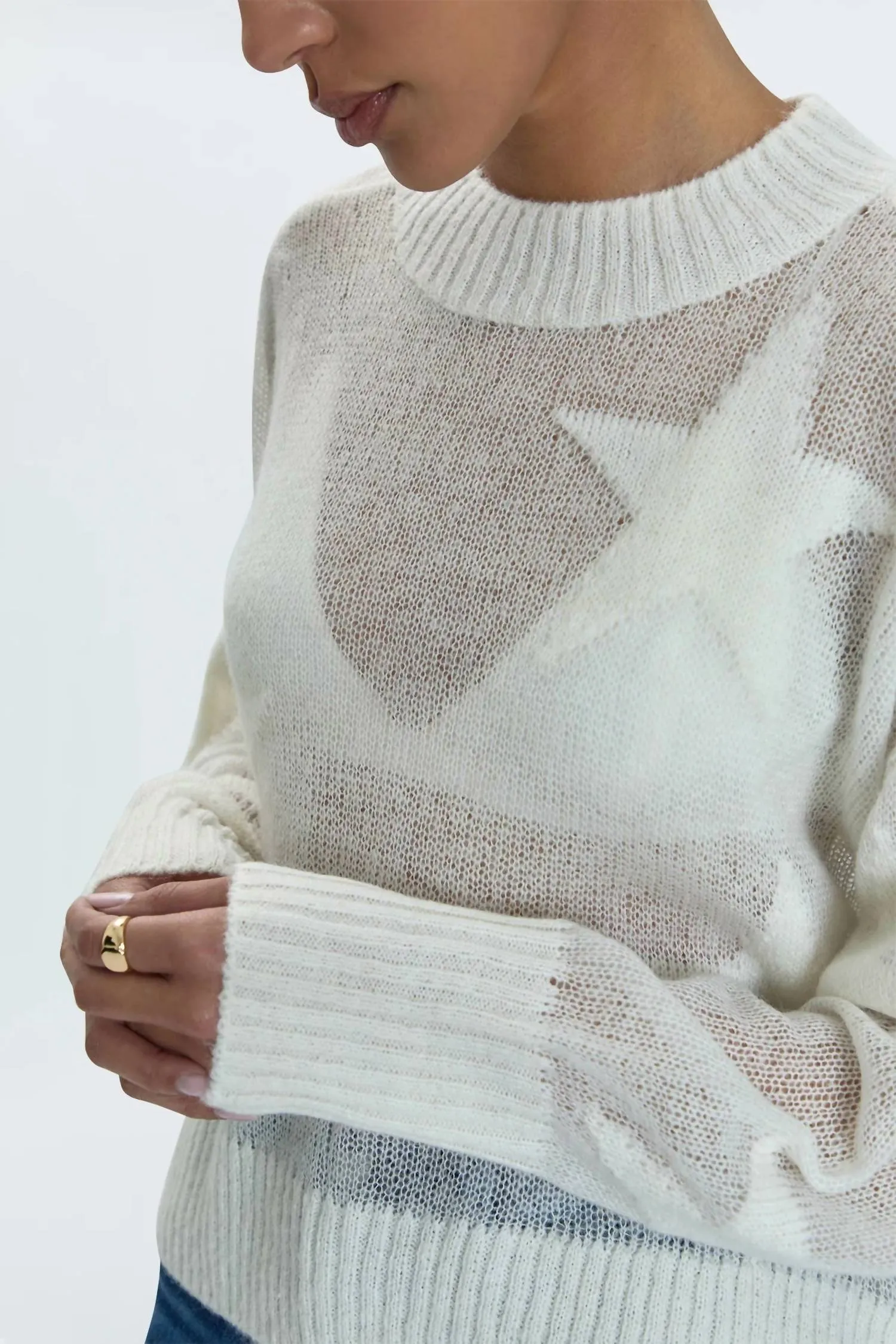 Joslyn Sheer Sweater In Ivory Star