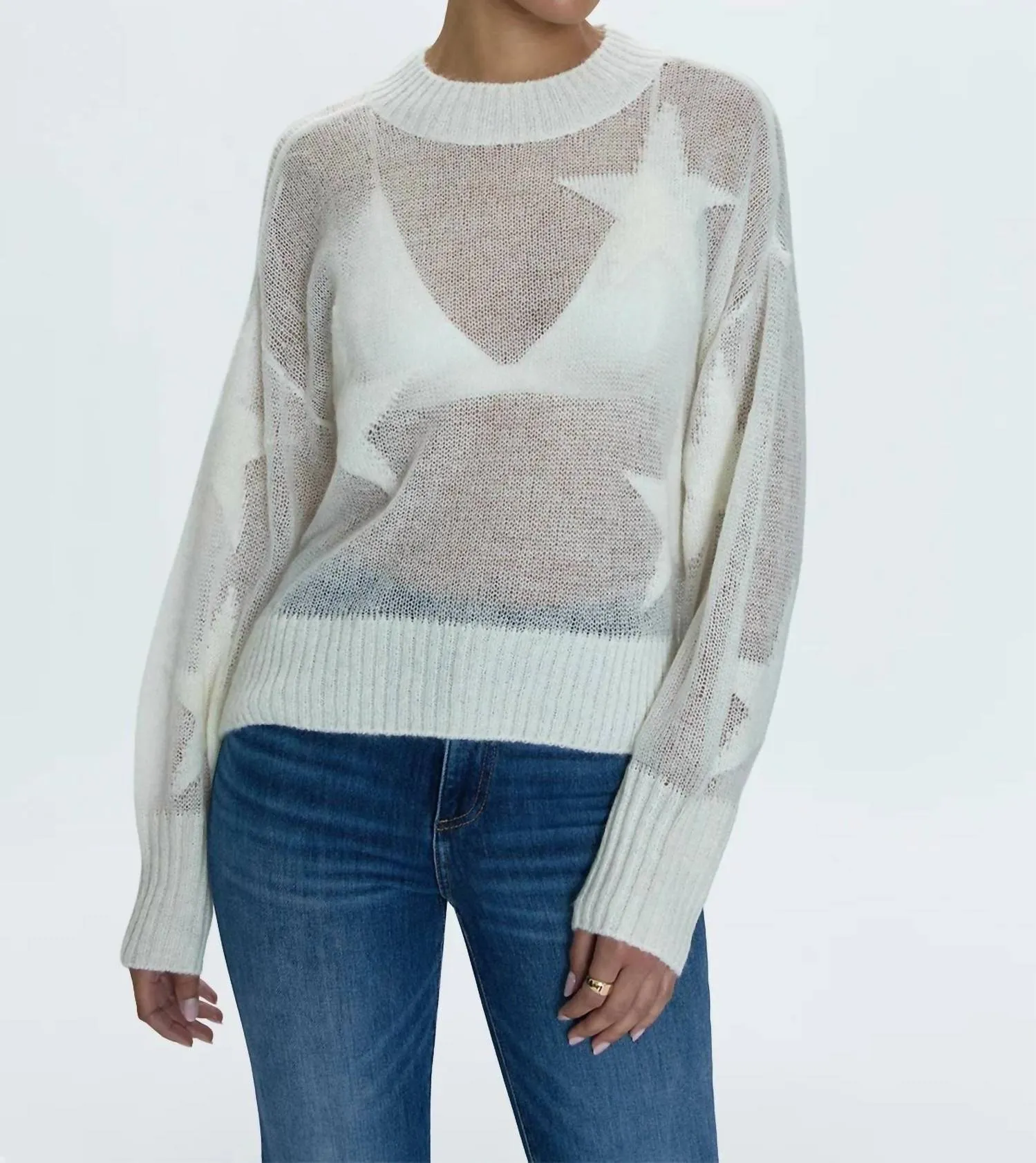 Joslyn Sheer Sweater In Ivory Star