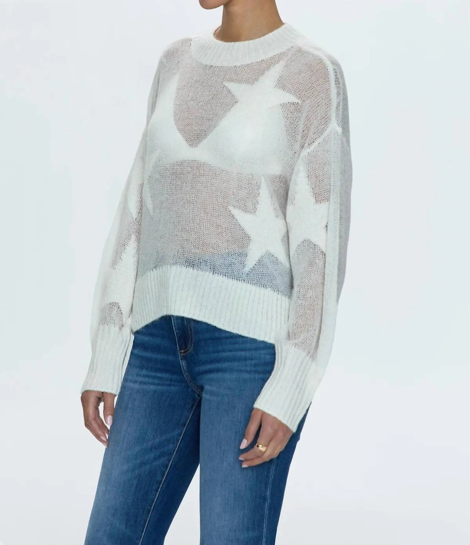 Joslyn Sheer Sweater In Ivory Star