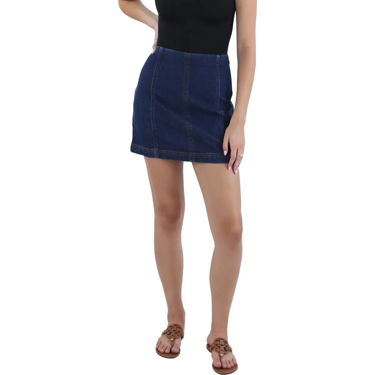 Juniors Womens Mini Solid Denim Skirt