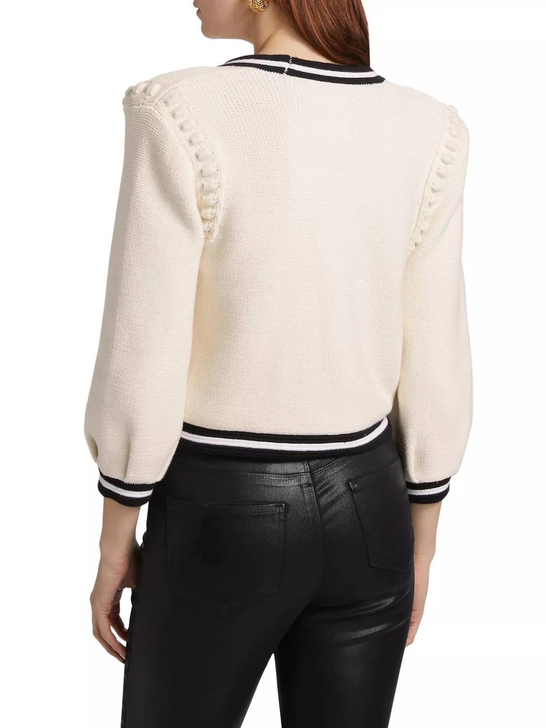 Kaito Contrast Trim Crop Cardigan In Ivory/black