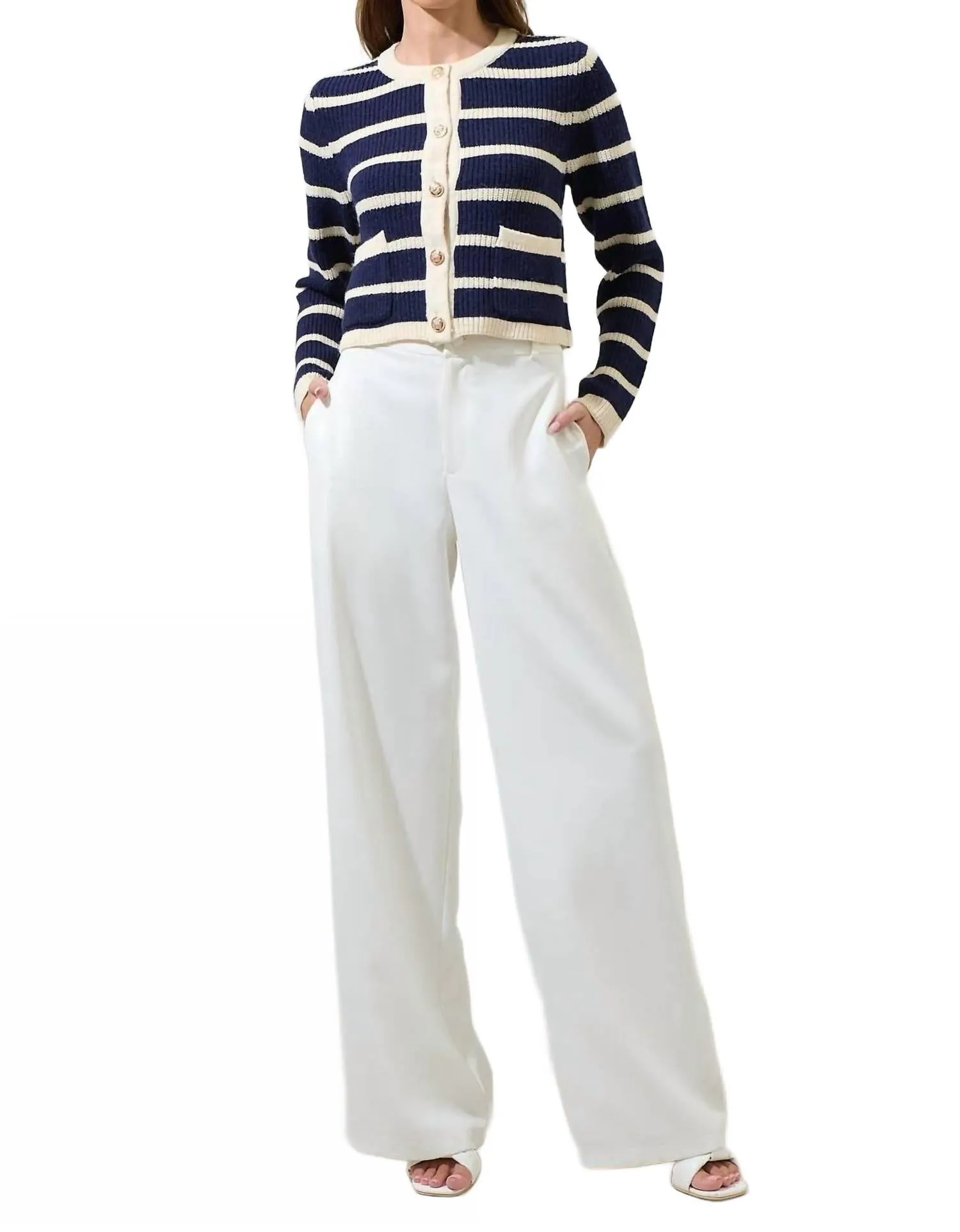 Kassidy Striped Cardigan In Navy/cream