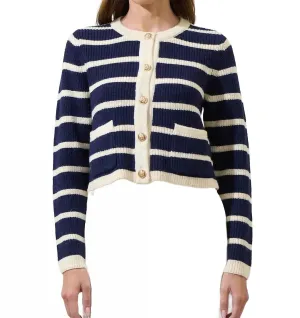 Kassidy Striped Cardigan In Navy/cream