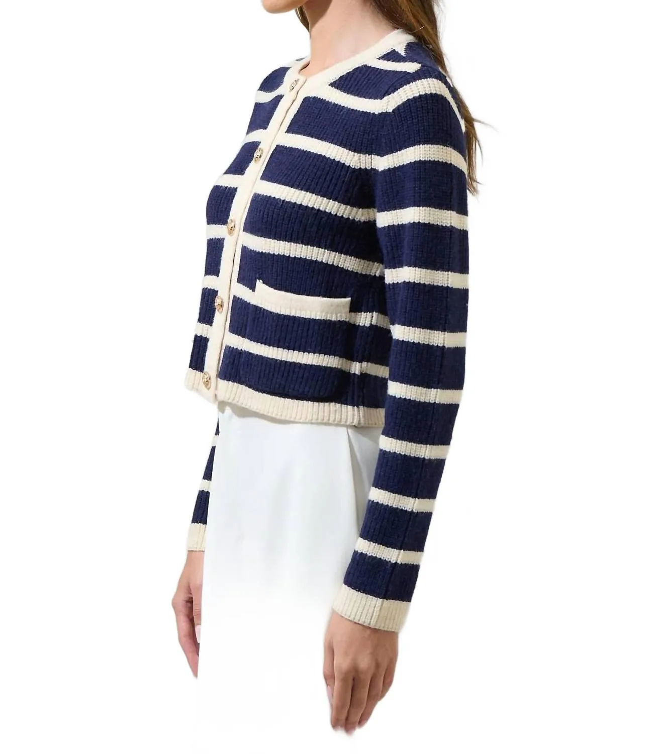 Kassidy Striped Cardigan In Navy/cream
