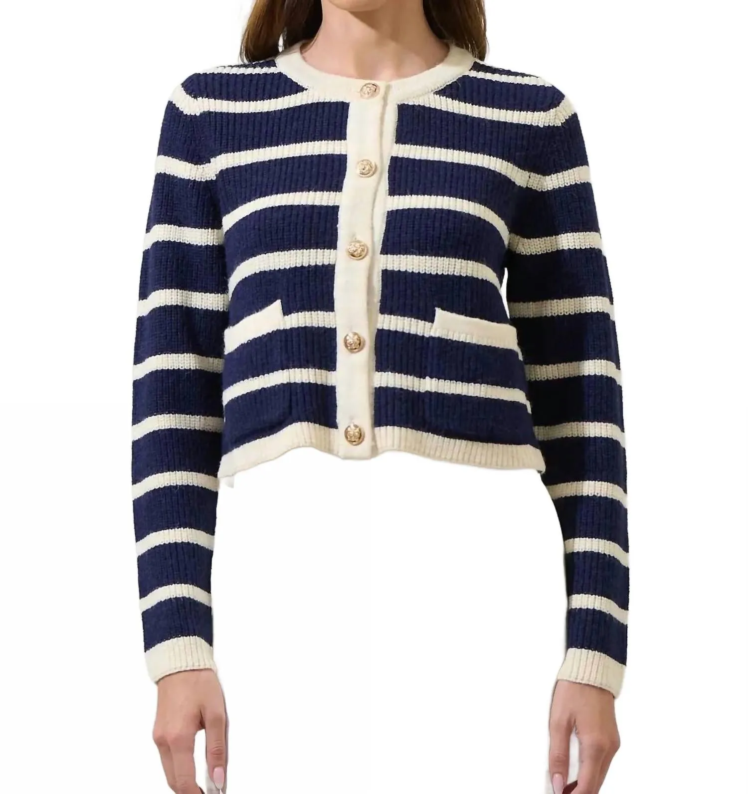Kassidy Striped Cardigan In Navy/cream