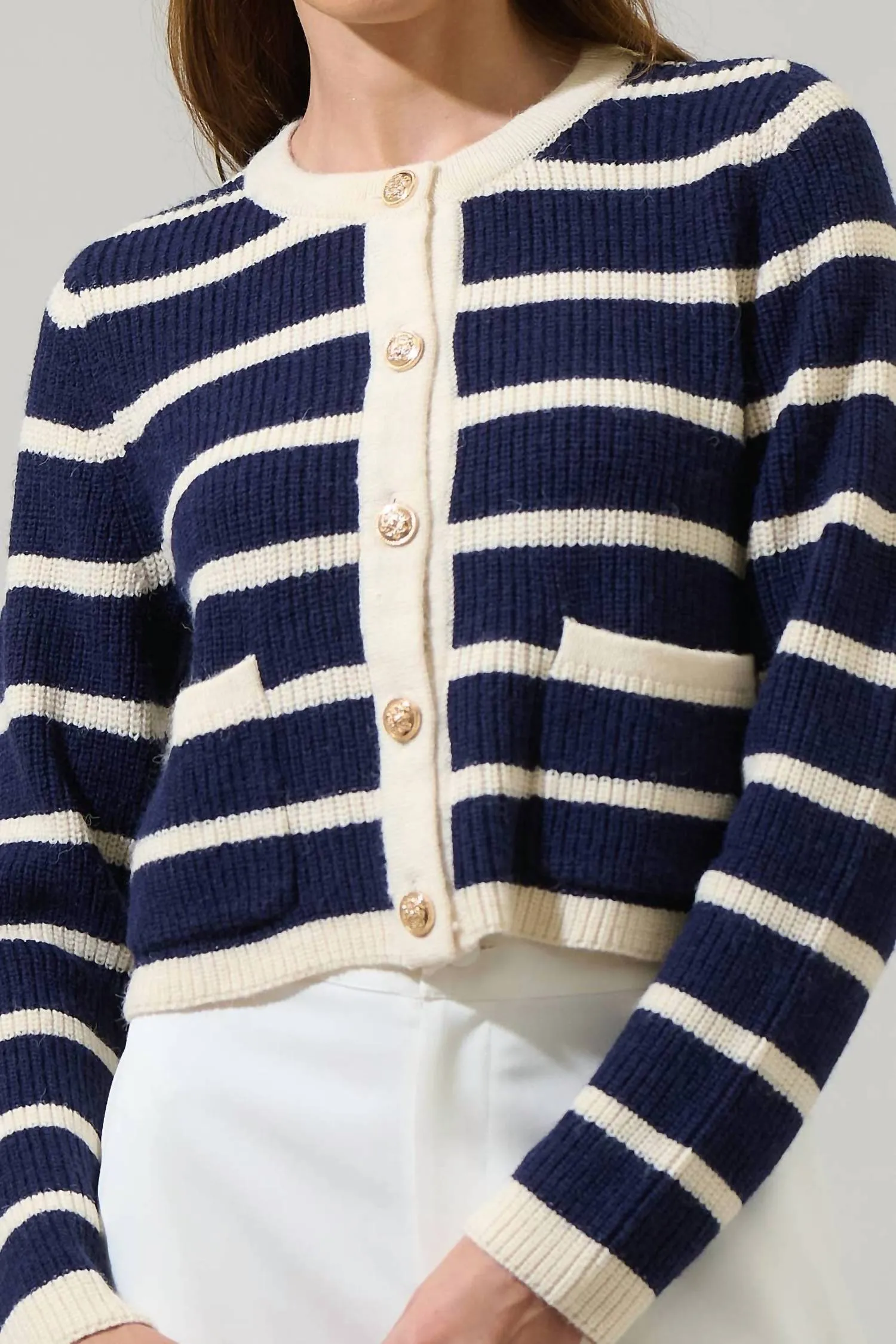 Kassidy Striped Cardigan In Navy/cream