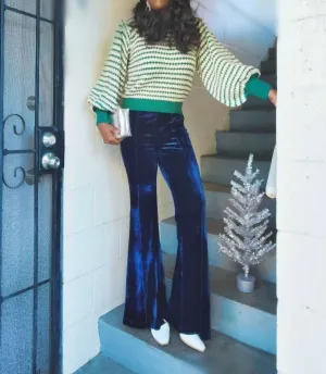 Kate Green Stripe Lantern Sleeve Sweater