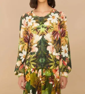 Knit Botanical Forest Cardigan In Green