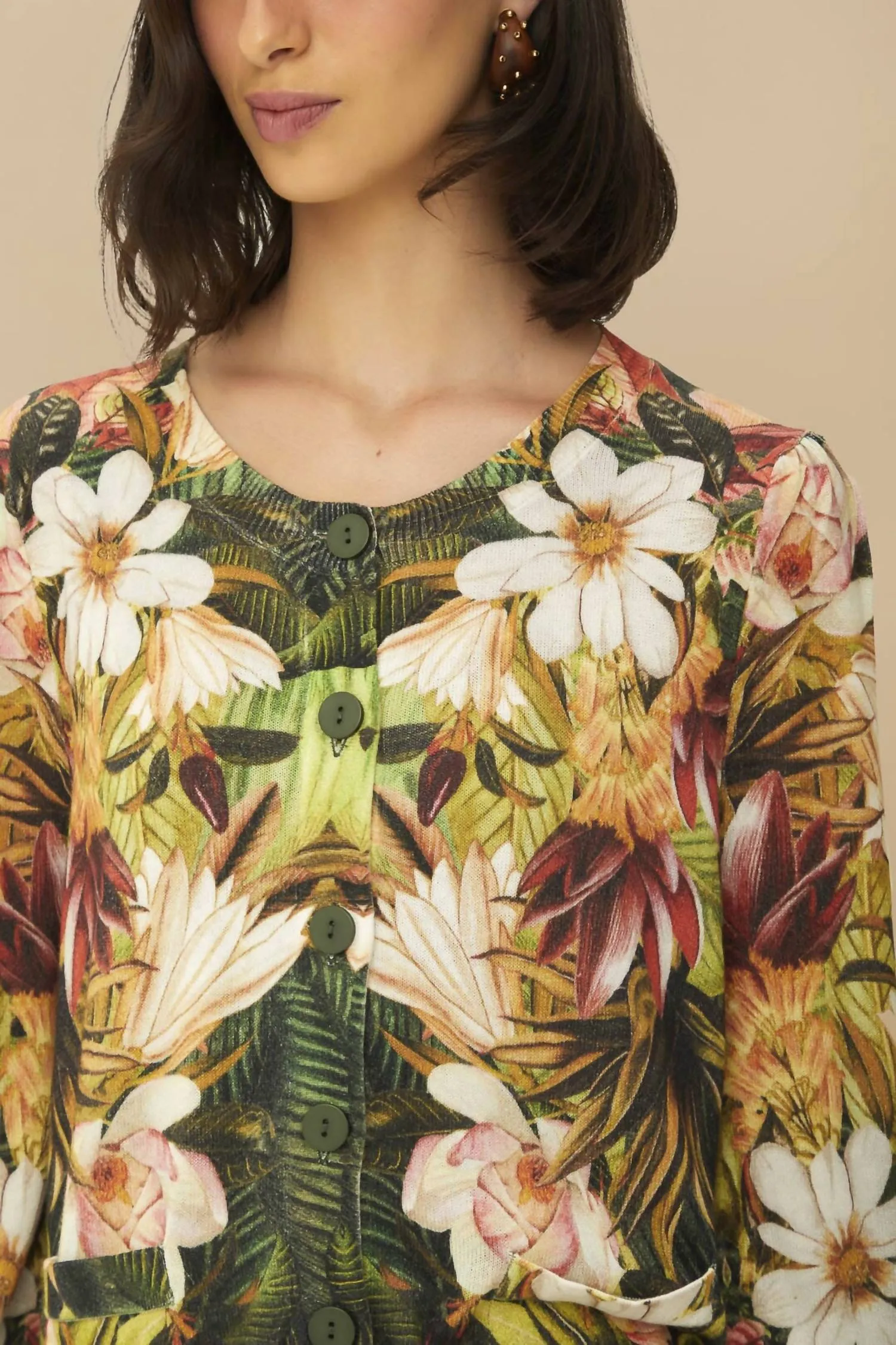 Knit Botanical Forest Cardigan In Green