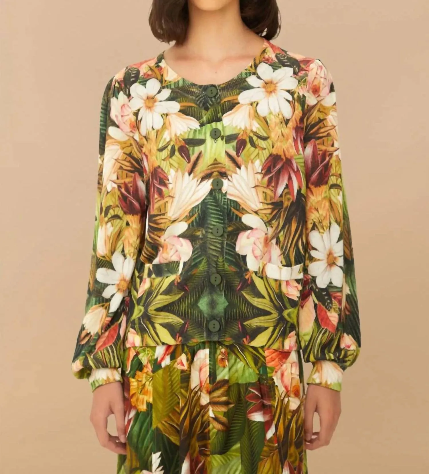 Knit Botanical Forest Cardigan In Green