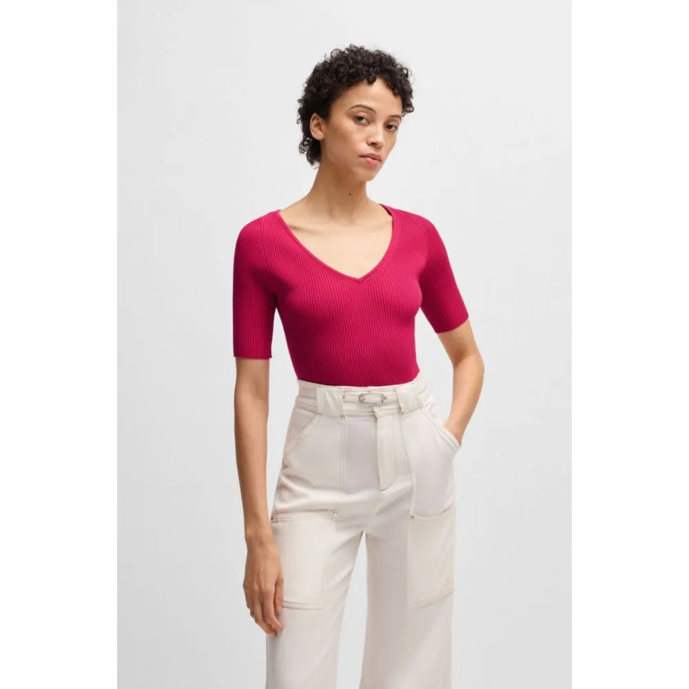 Knitted sweater with V neckline in slim fit