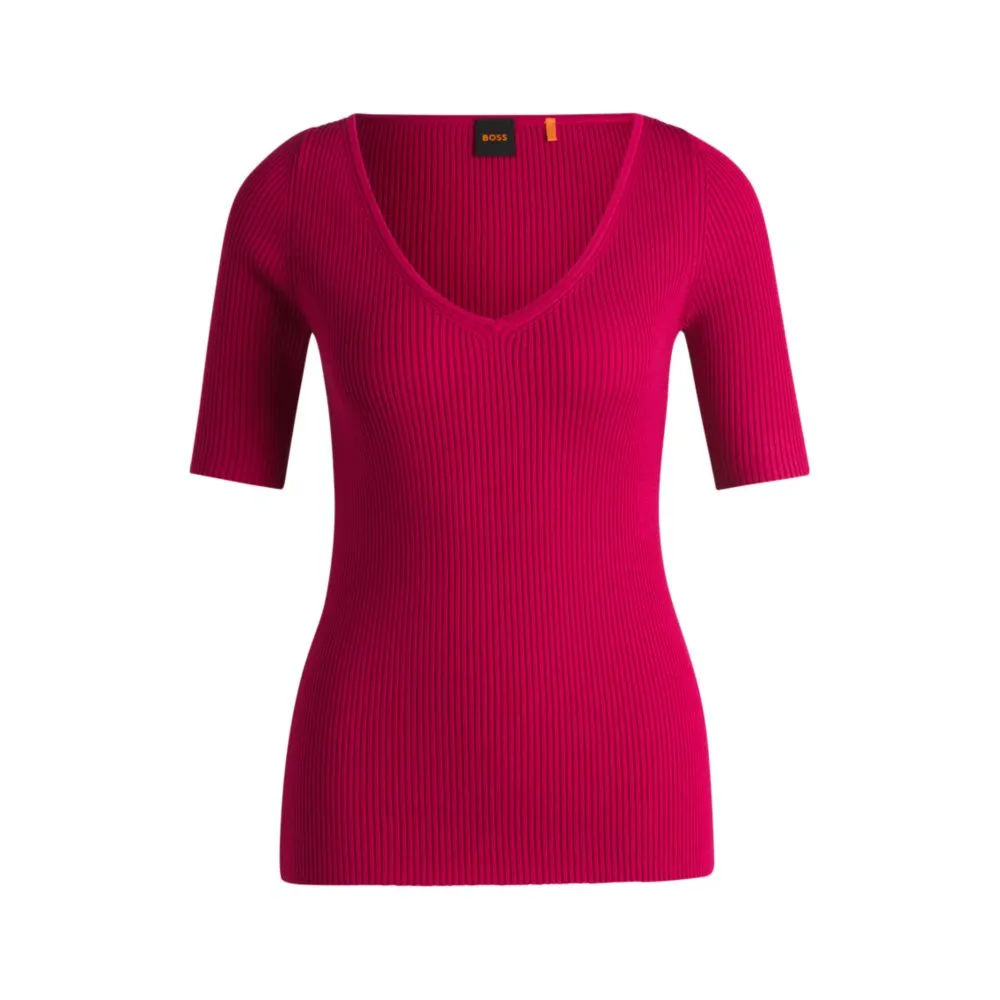 Knitted sweater with V neckline in slim fit