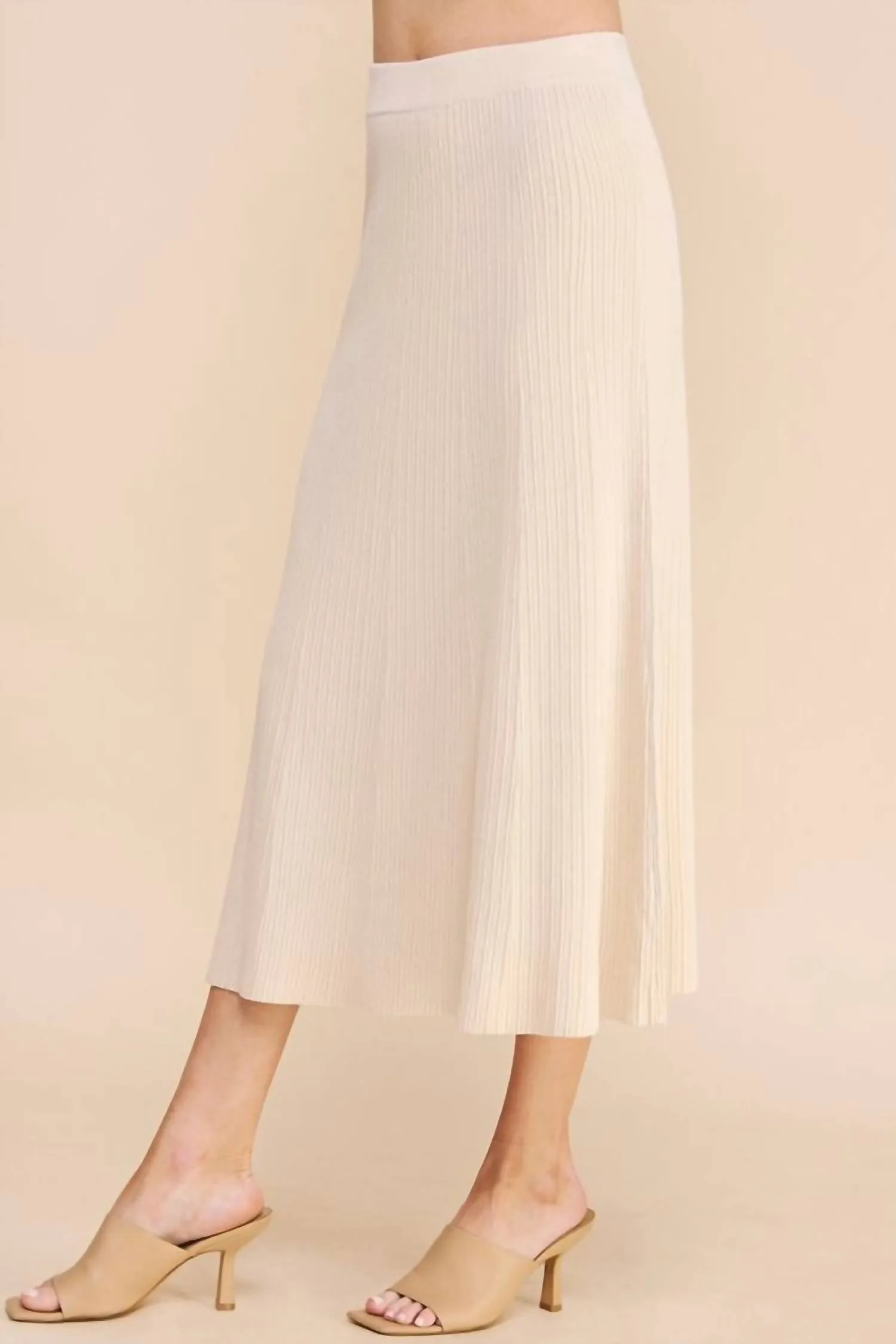 Knitted Textured Rib A-Line Midi Skirt In French Vanilla