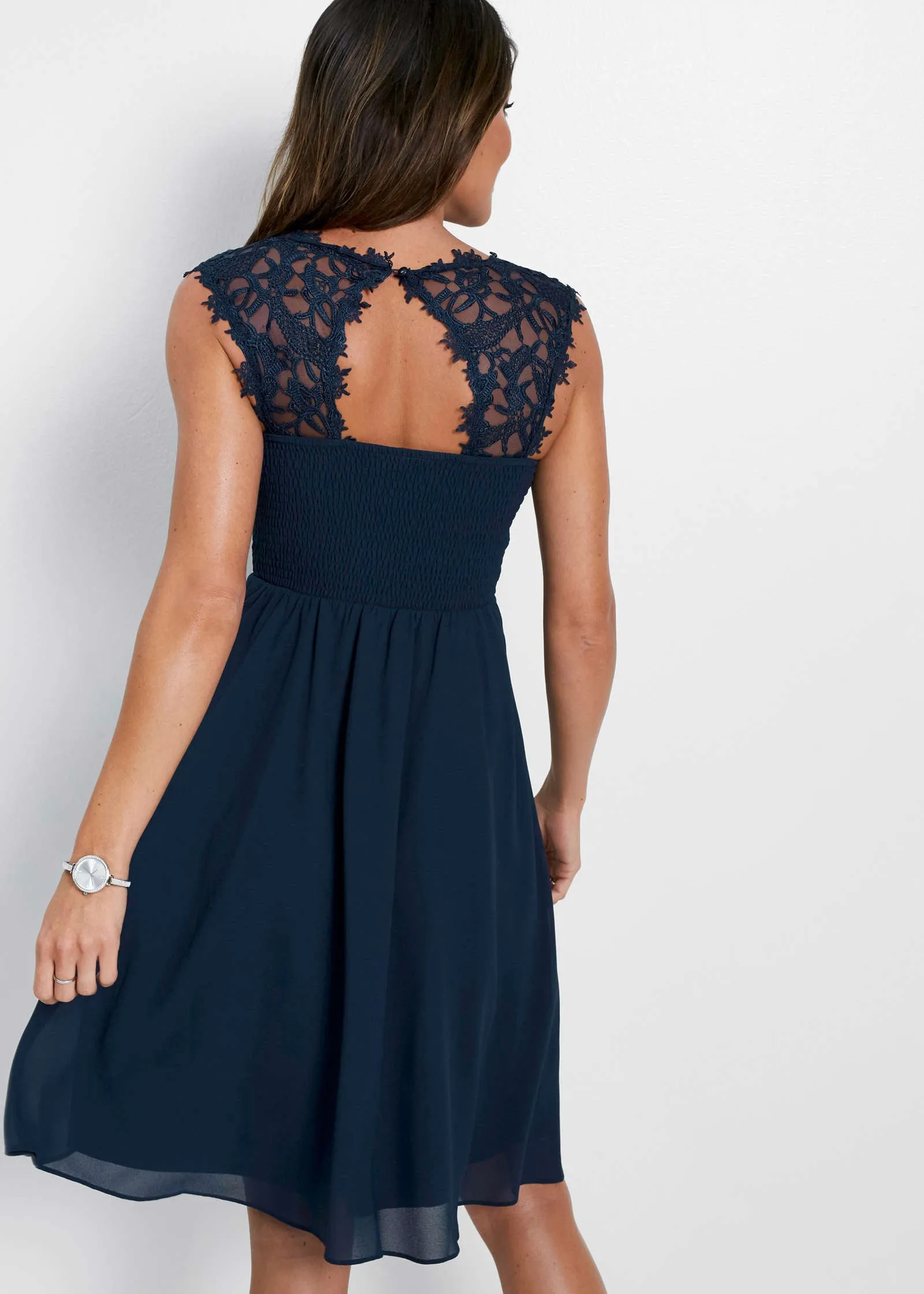 Lace Overlay Mini Dress - Dark Blue