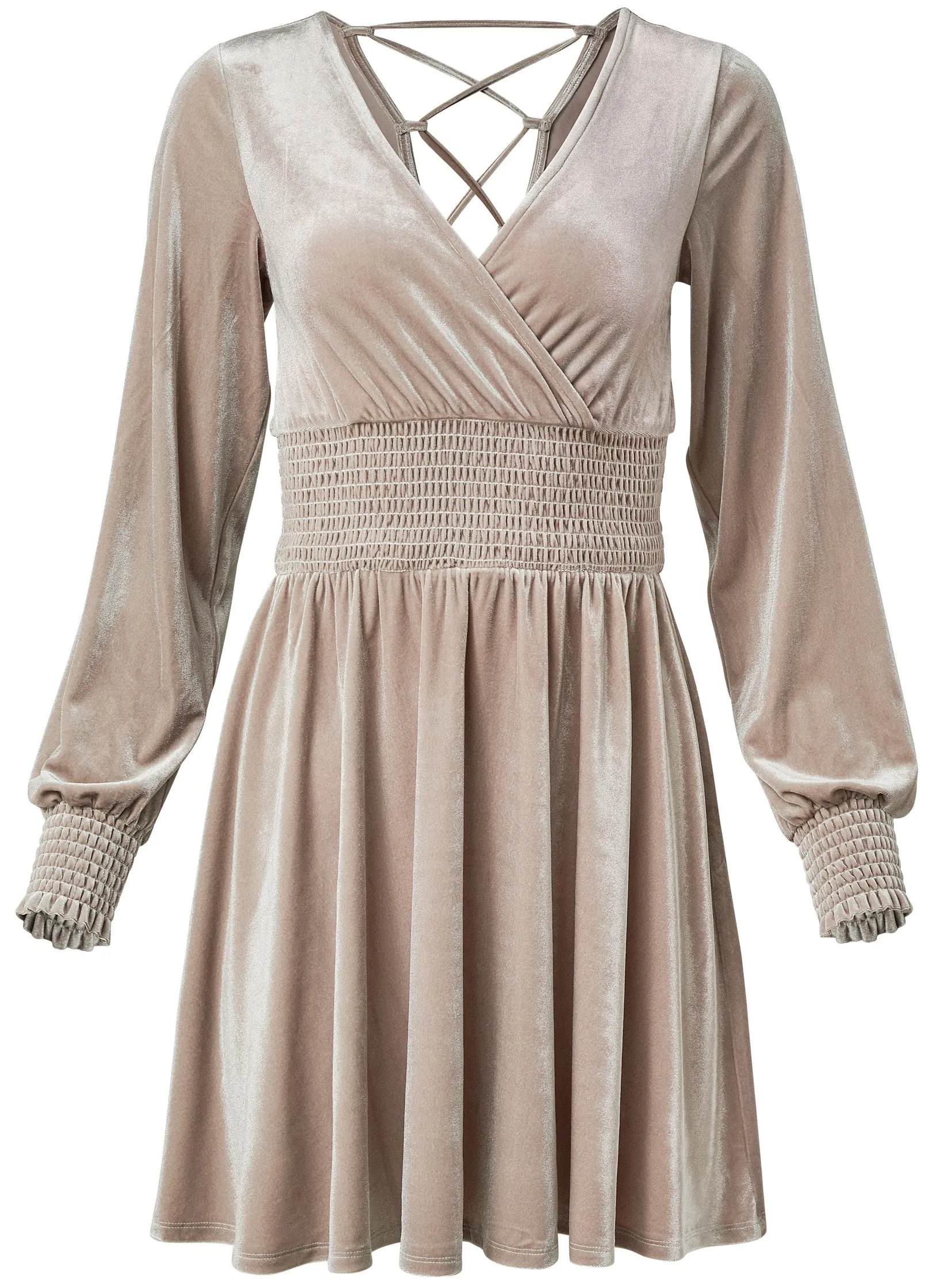 Lace-Up Back Velvet Dress - Taupe