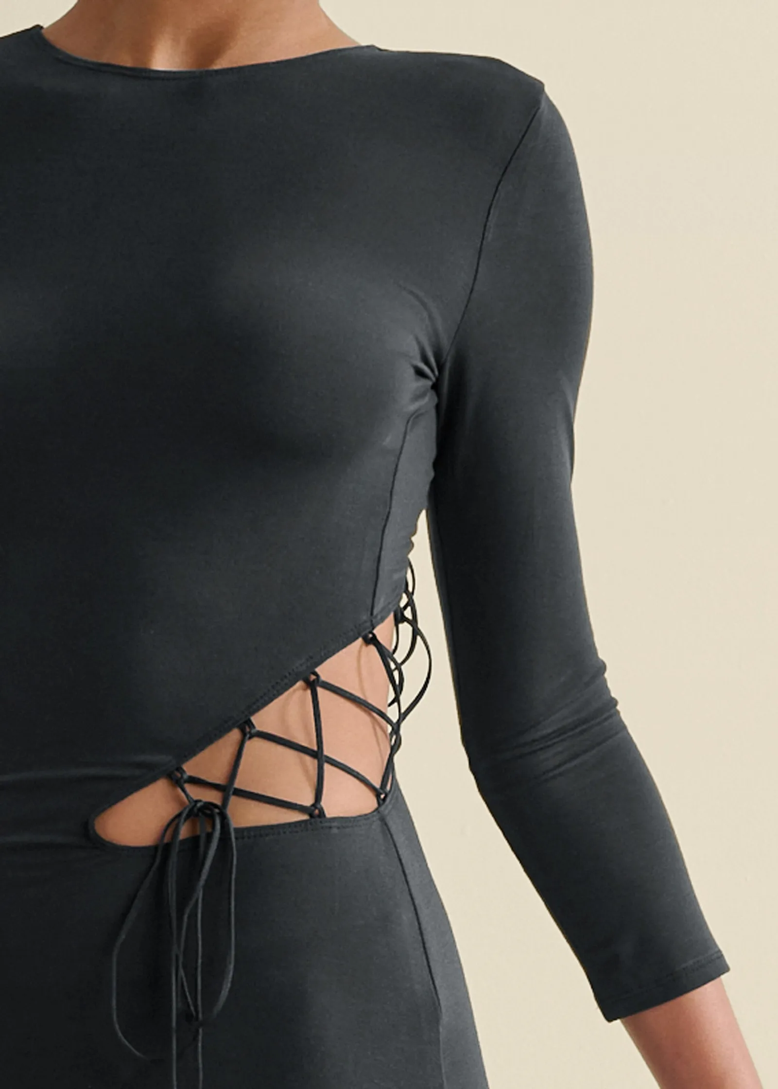 Lace-Up Cutout Maxi Dress? - Black