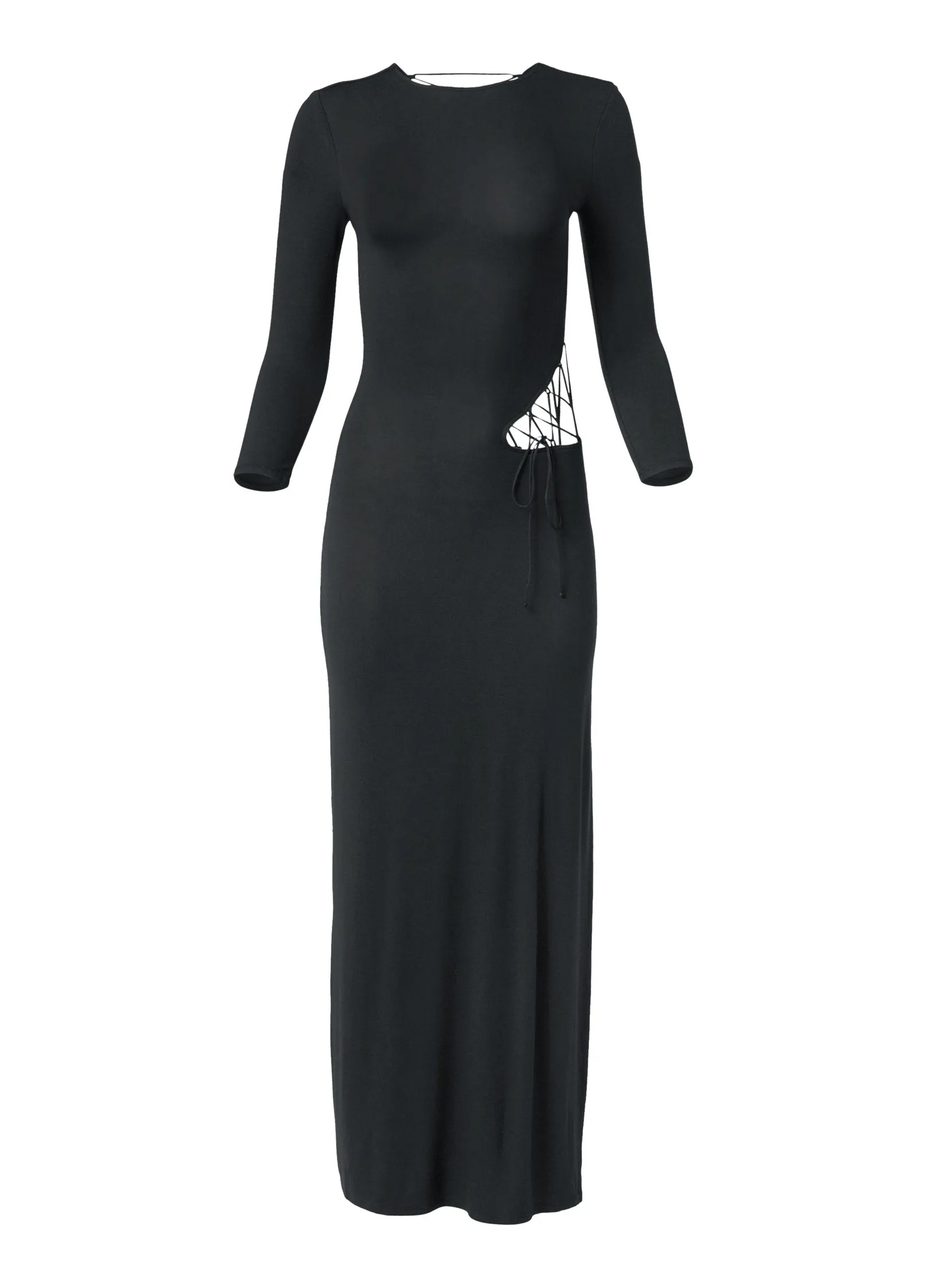Lace-Up Cutout Maxi Dress? - Black