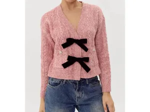 Lauren Bow Front Jewel Cardigan In Blush