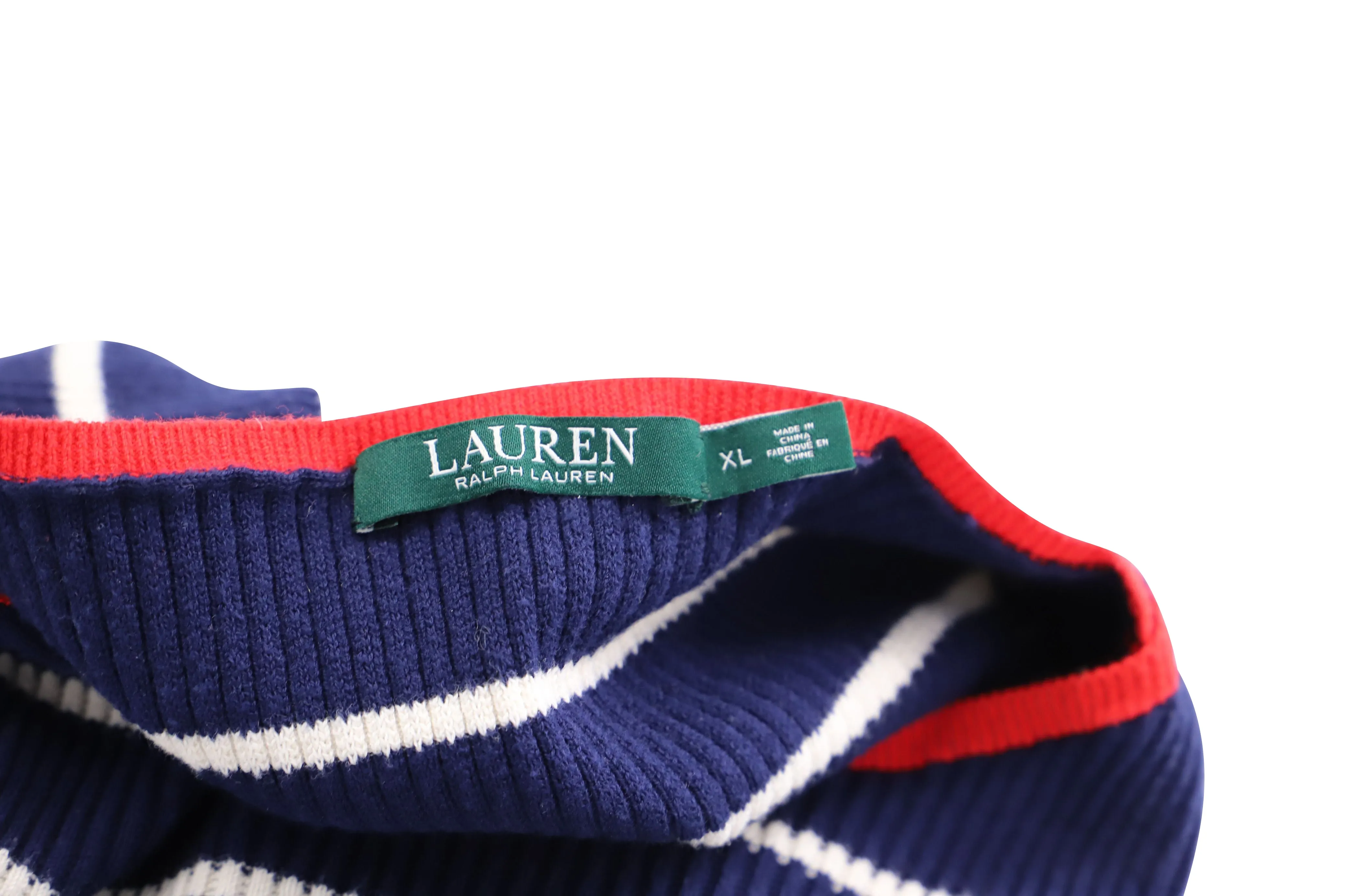 Lauren Ralph Lauren Stripe Ribbed Sweater in Navy Blue Cotton
