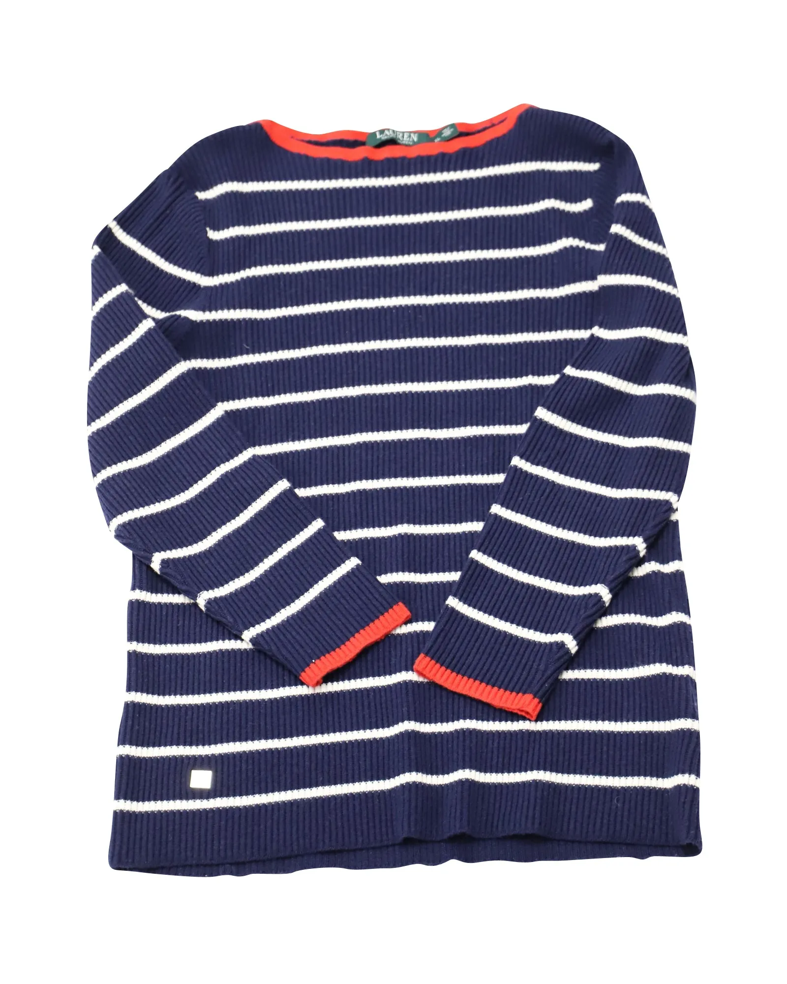 Lauren Ralph Lauren Stripe Ribbed Sweater in Navy Blue Cotton
