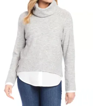 Layered Turtleneck Sweater In Light Heather Gray