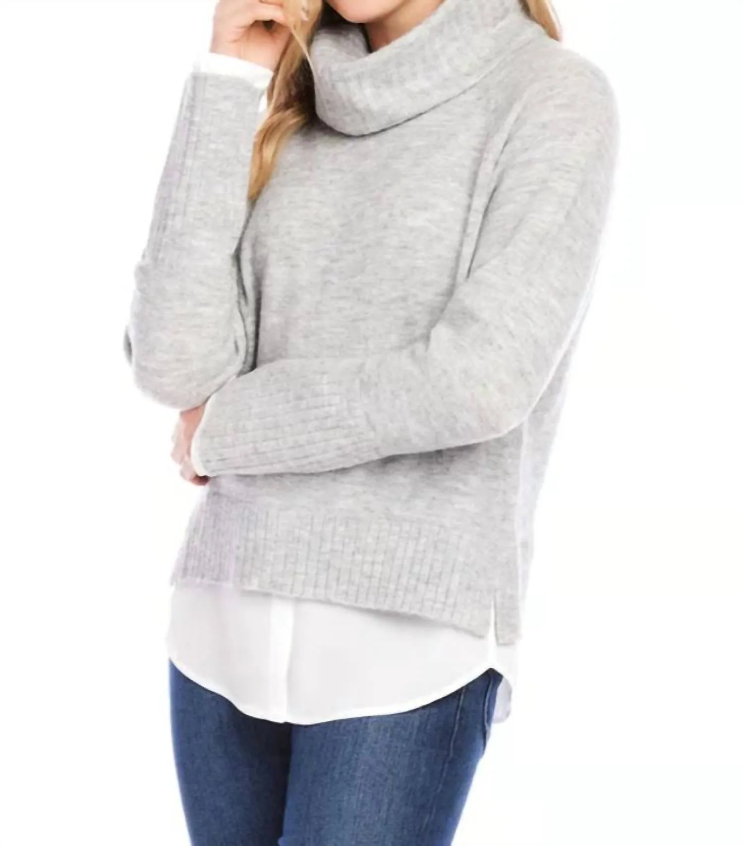 Layered Turtleneck Sweater In Light Heather Gray