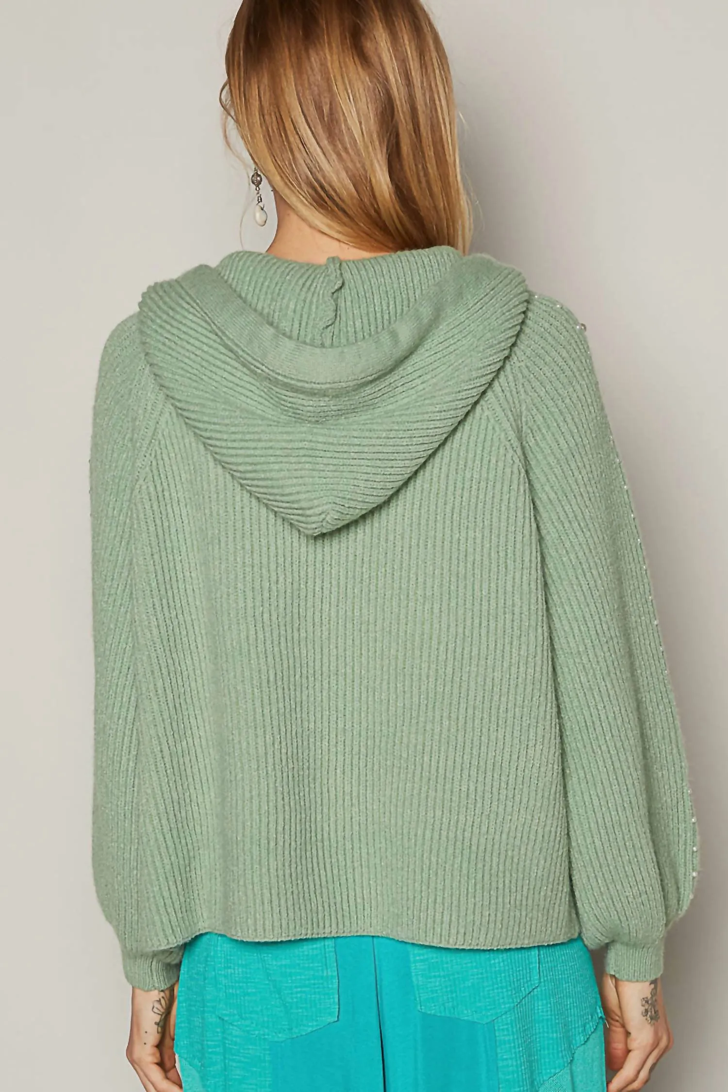 Lennox Pearl Zip Up Sweater In Baby Herb