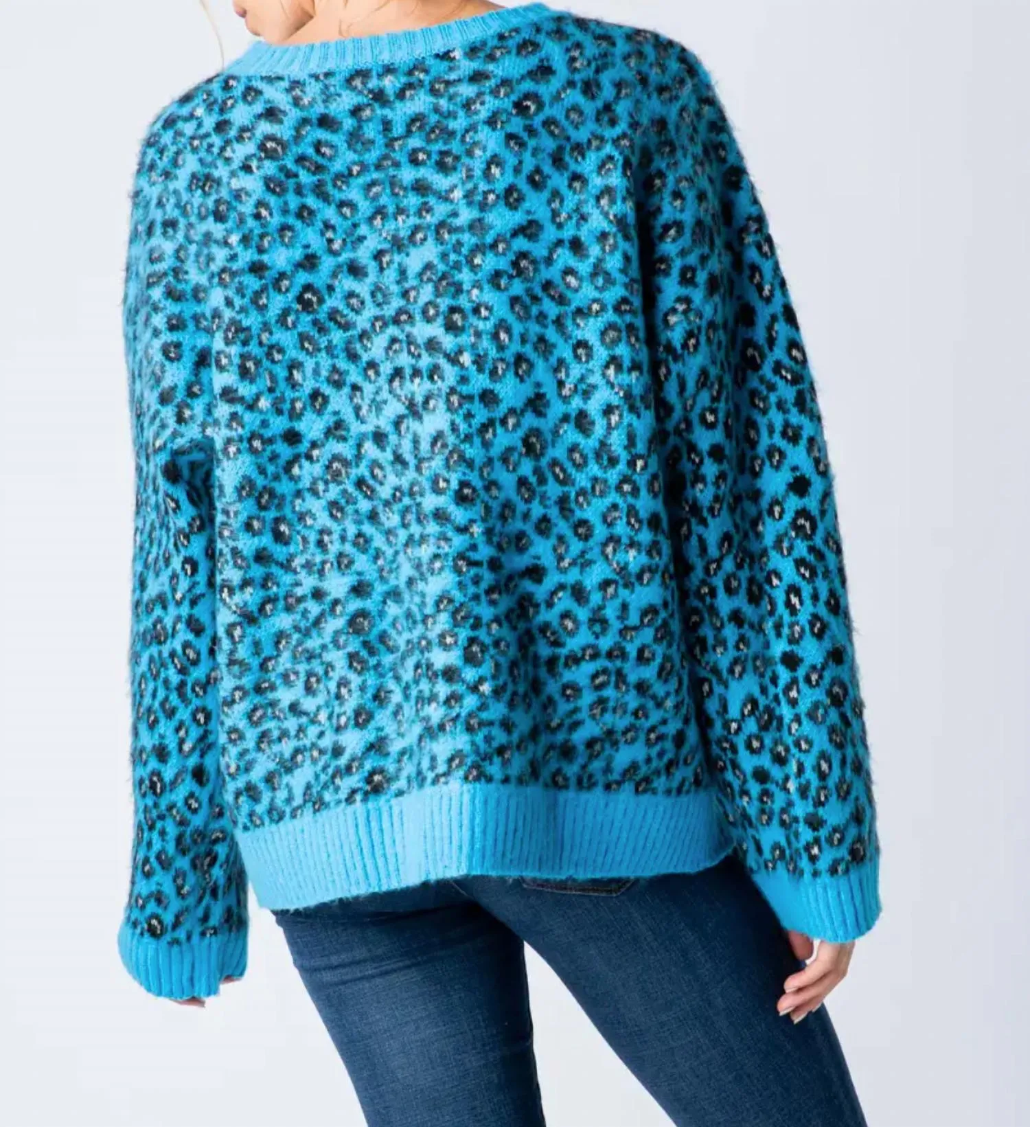 Leopard Mohair Crewneck Sweater In Blue