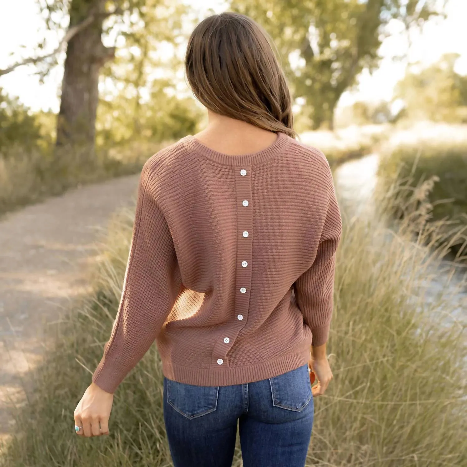 Let Us Be Button Back Sweater In Rosewood