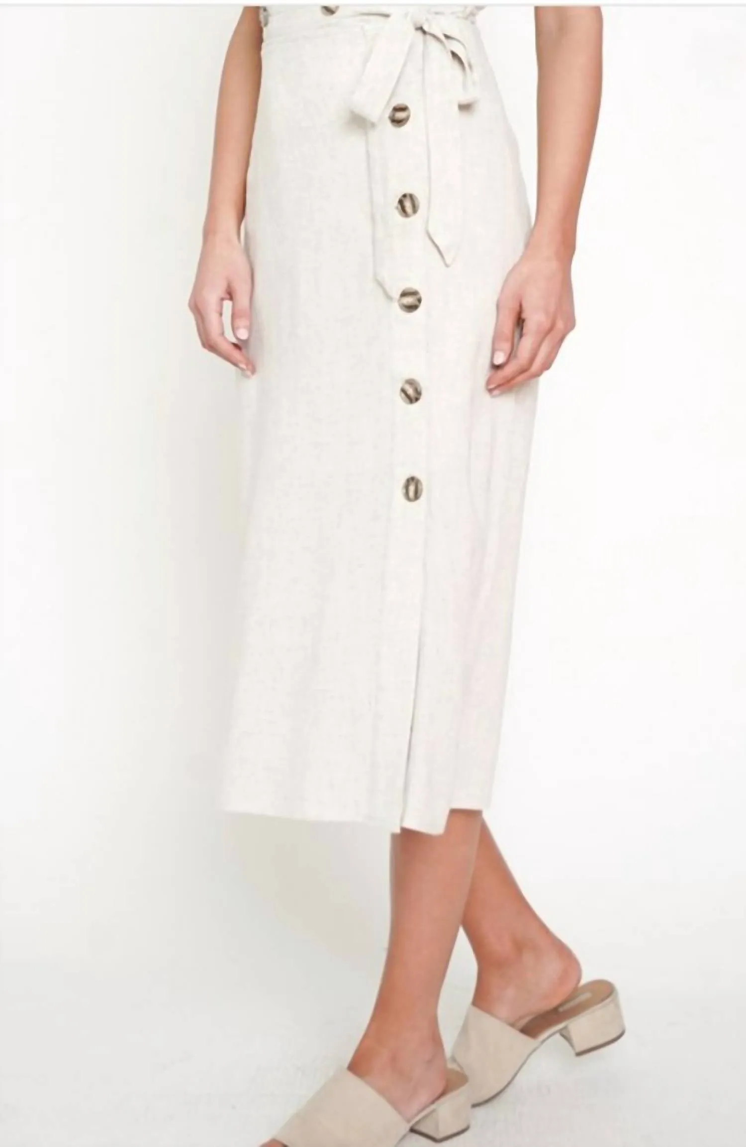 Linen Button Up Skirt In Cream