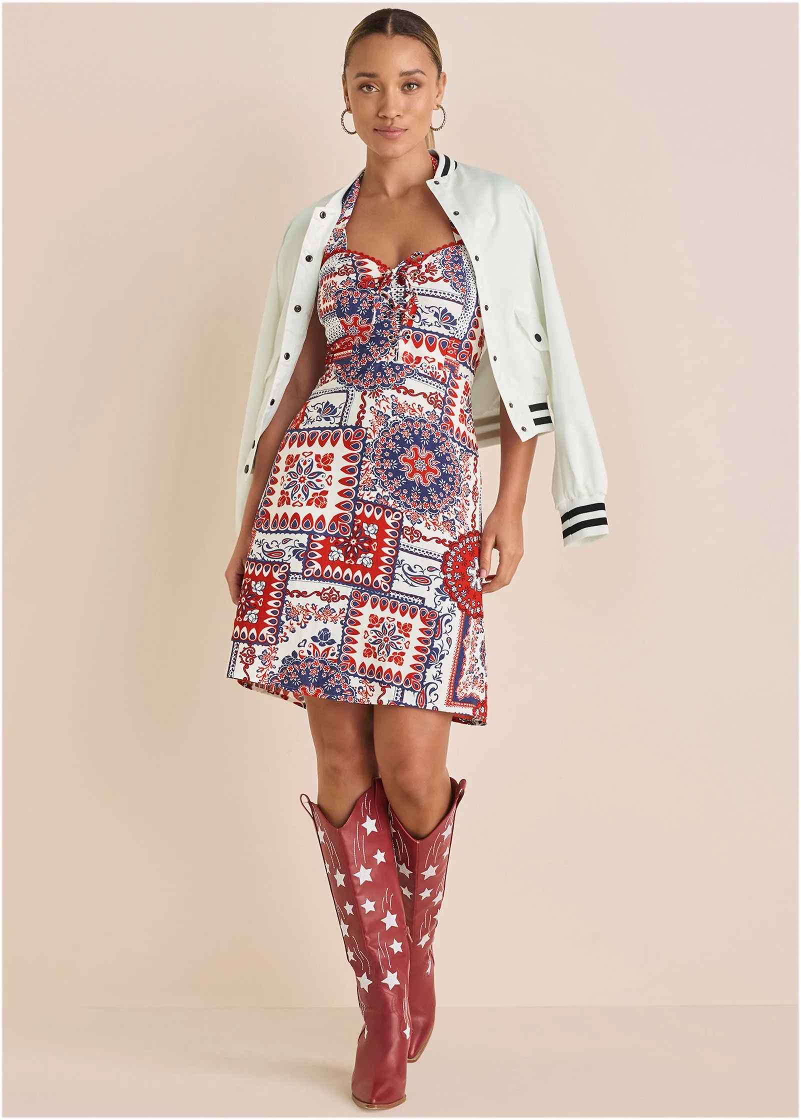 Linen Halter Dress - Heritage Bandana Medley