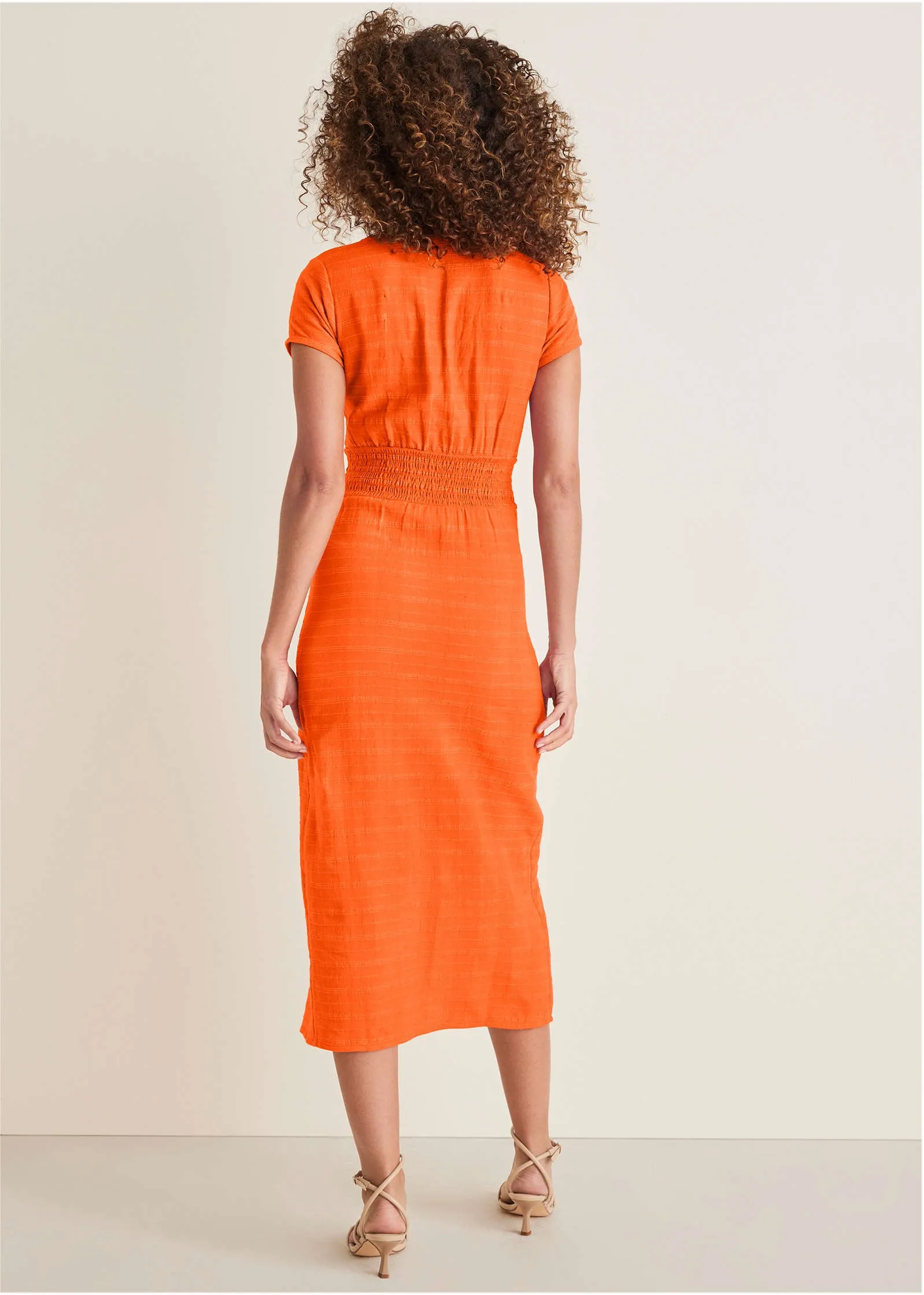 Linen Midi Dress - Orange