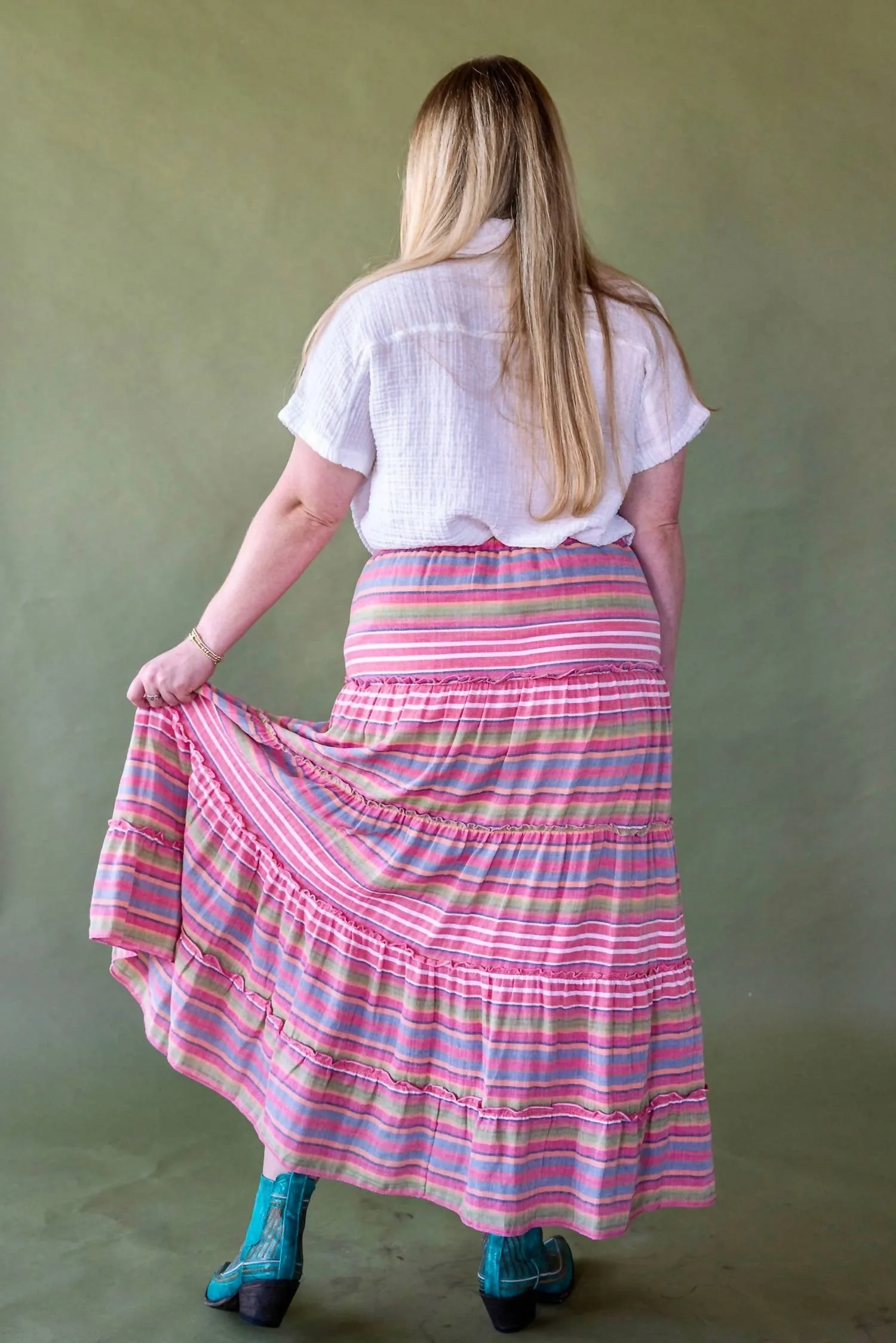 Linen Stripe Skirt In Pink