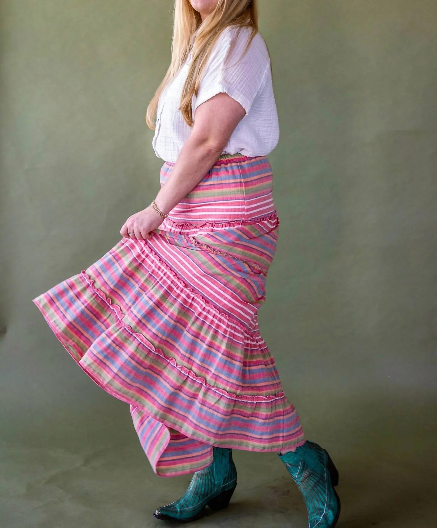 Linen Stripe Skirt In Pink