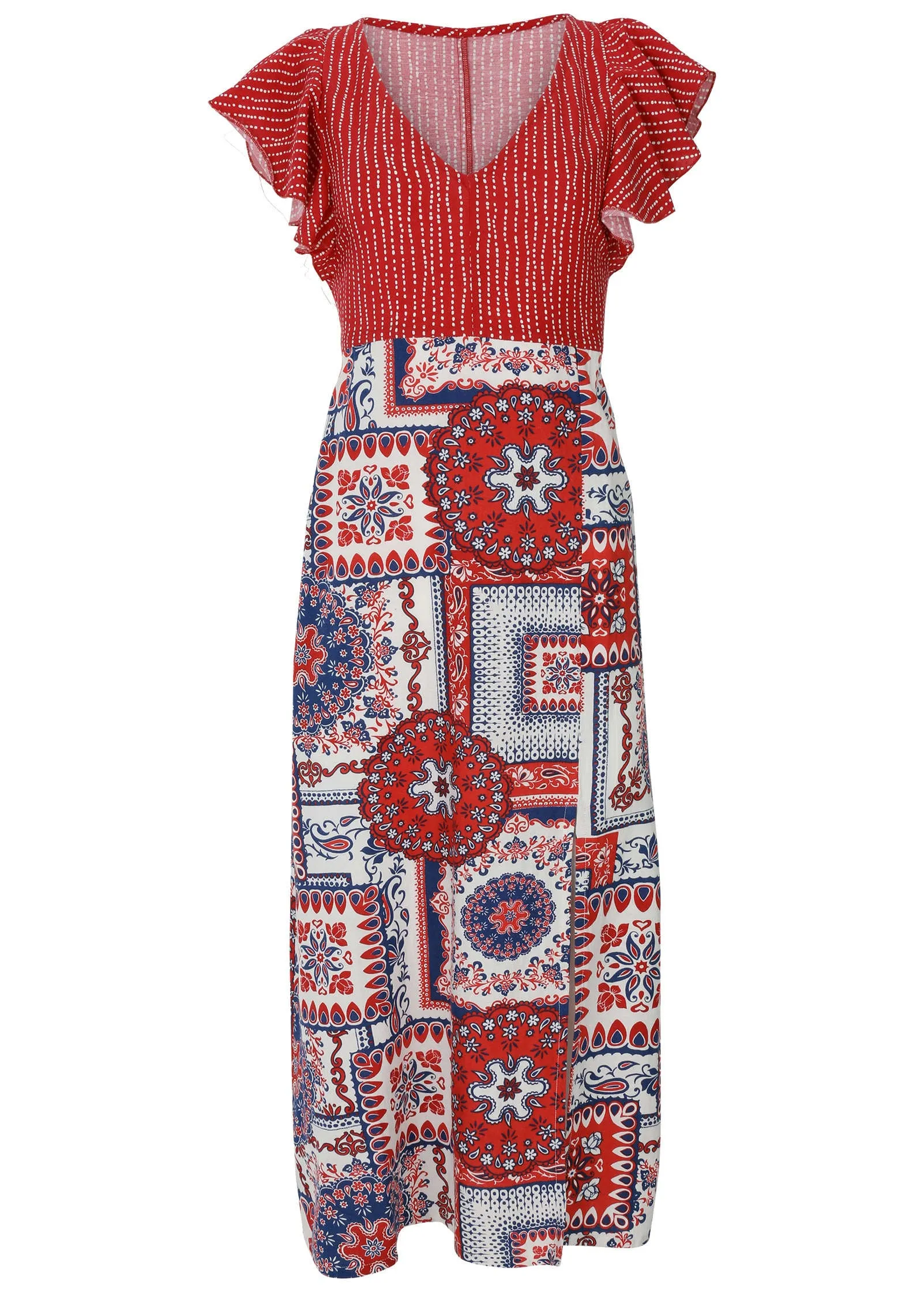 Linen V-Neck Maxi Dress - Heritage Bandana Medley