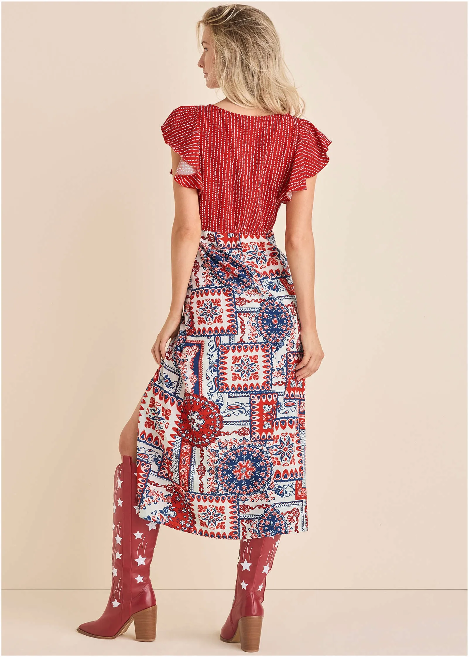 Linen V-Neck Maxi Dress - Heritage Bandana Medley