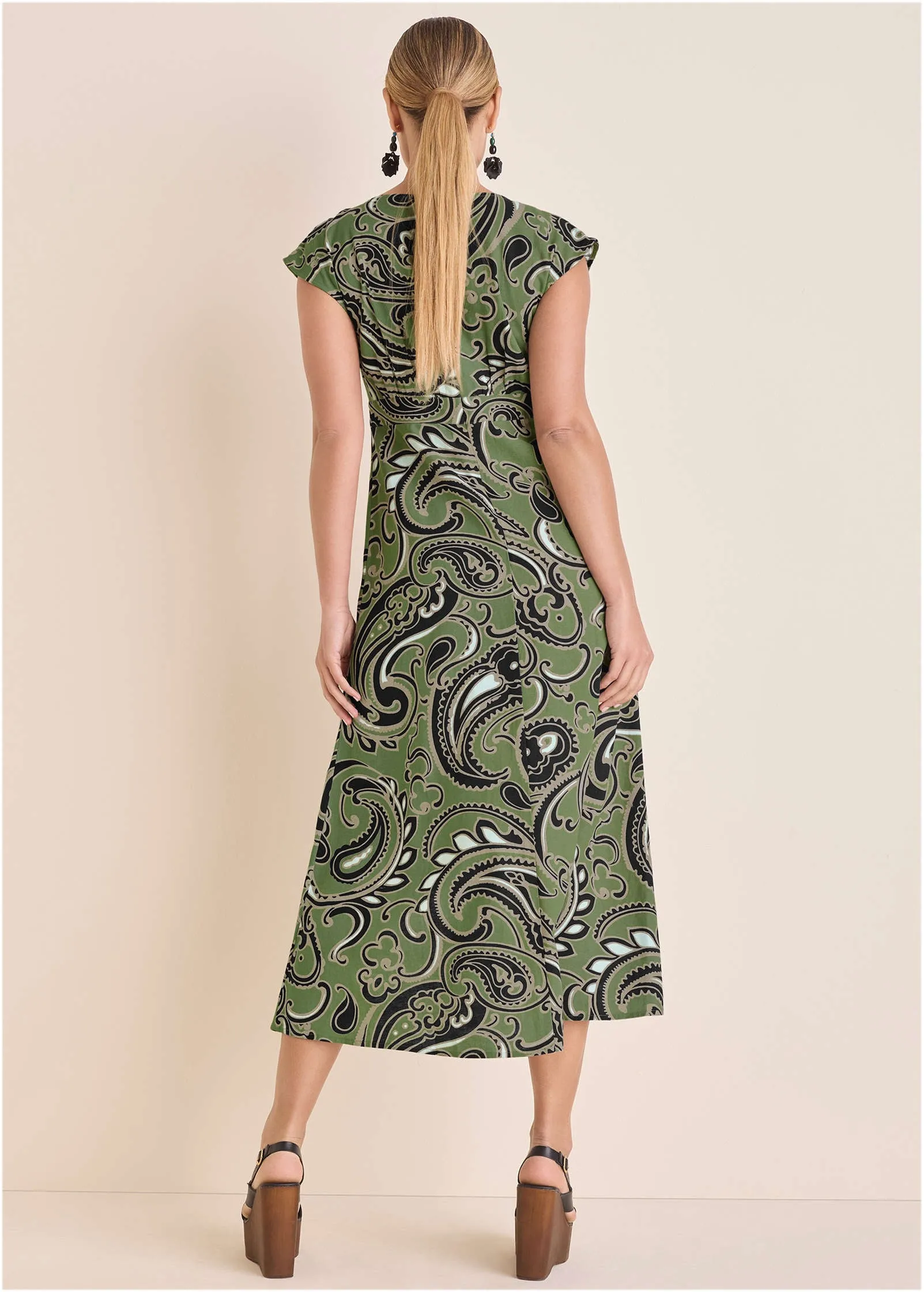 Linen V-Neck Maxi Dress - Large Splendid Paisley