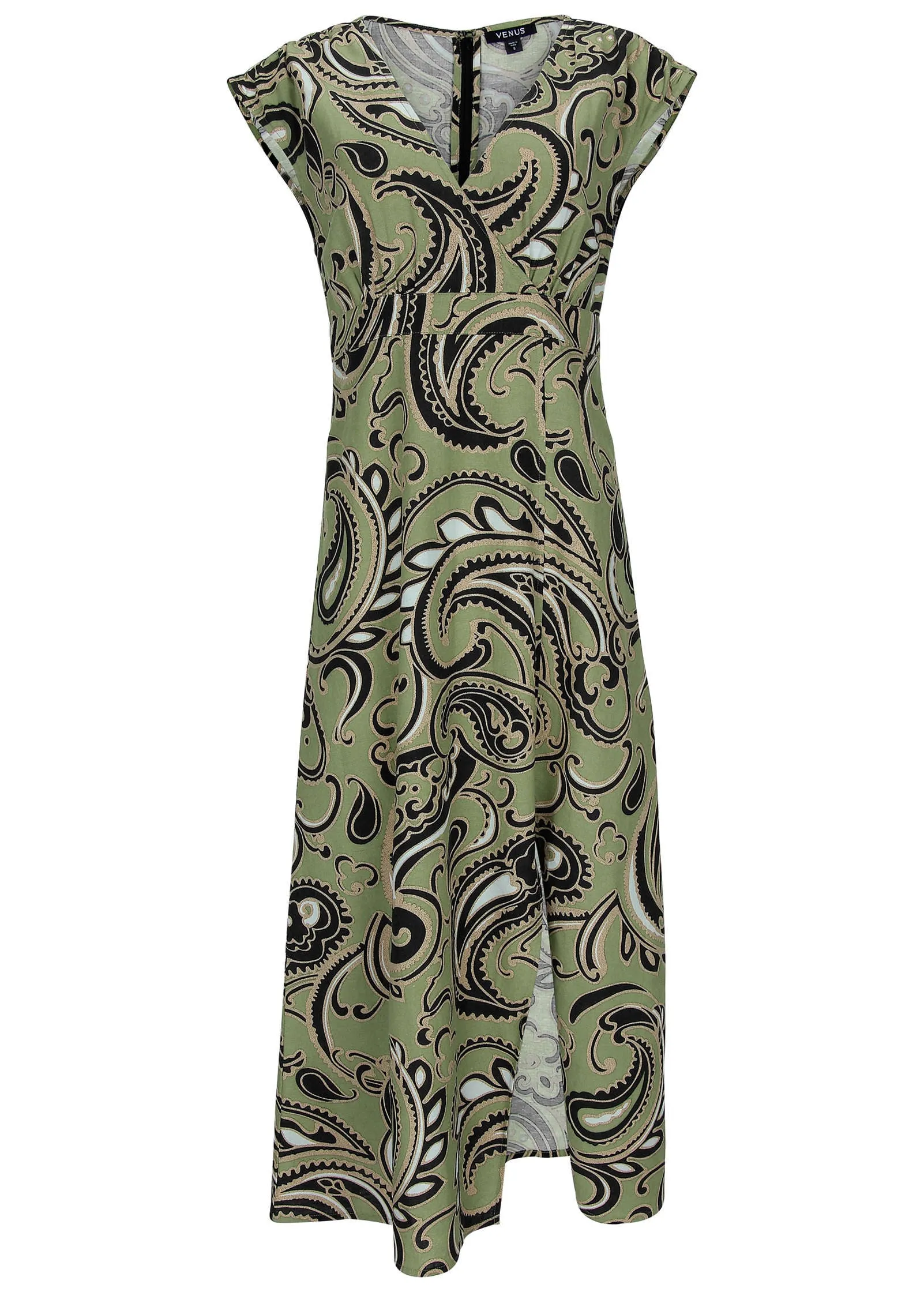 Linen V-Neck Maxi Dress - Large Splendid Paisley