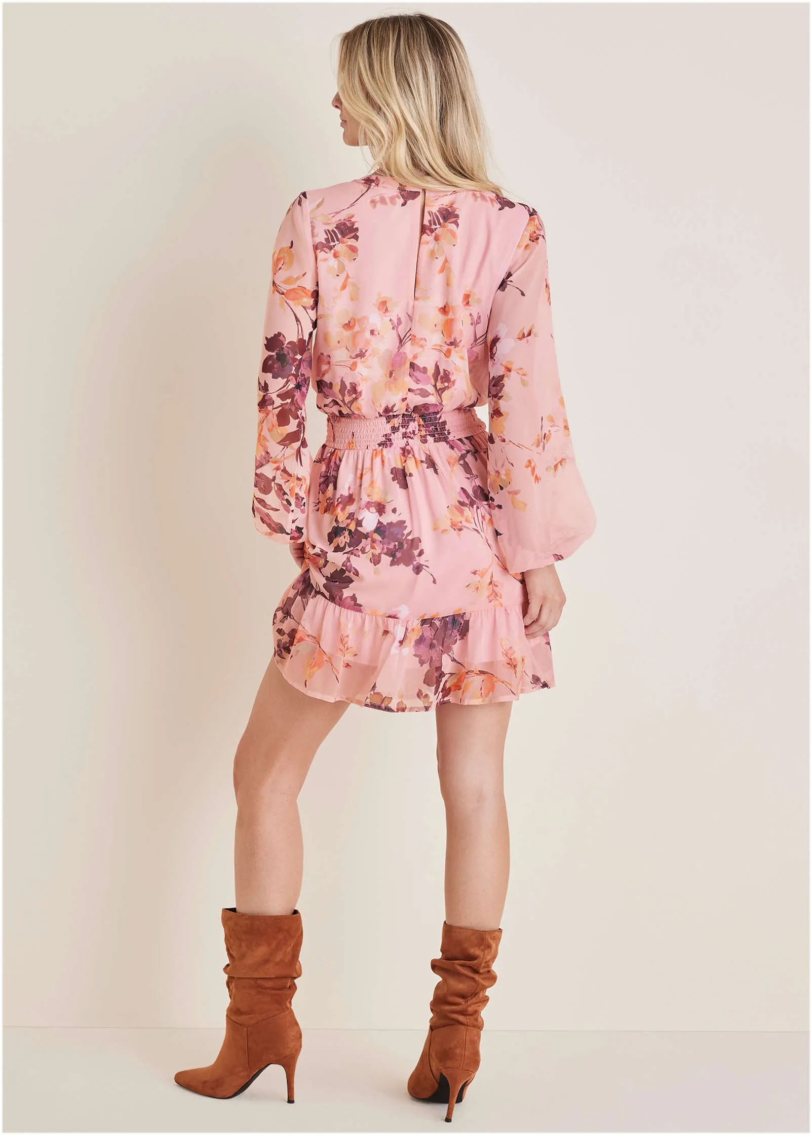 Long Sleeve Floral Mini Dress - Winter Floral