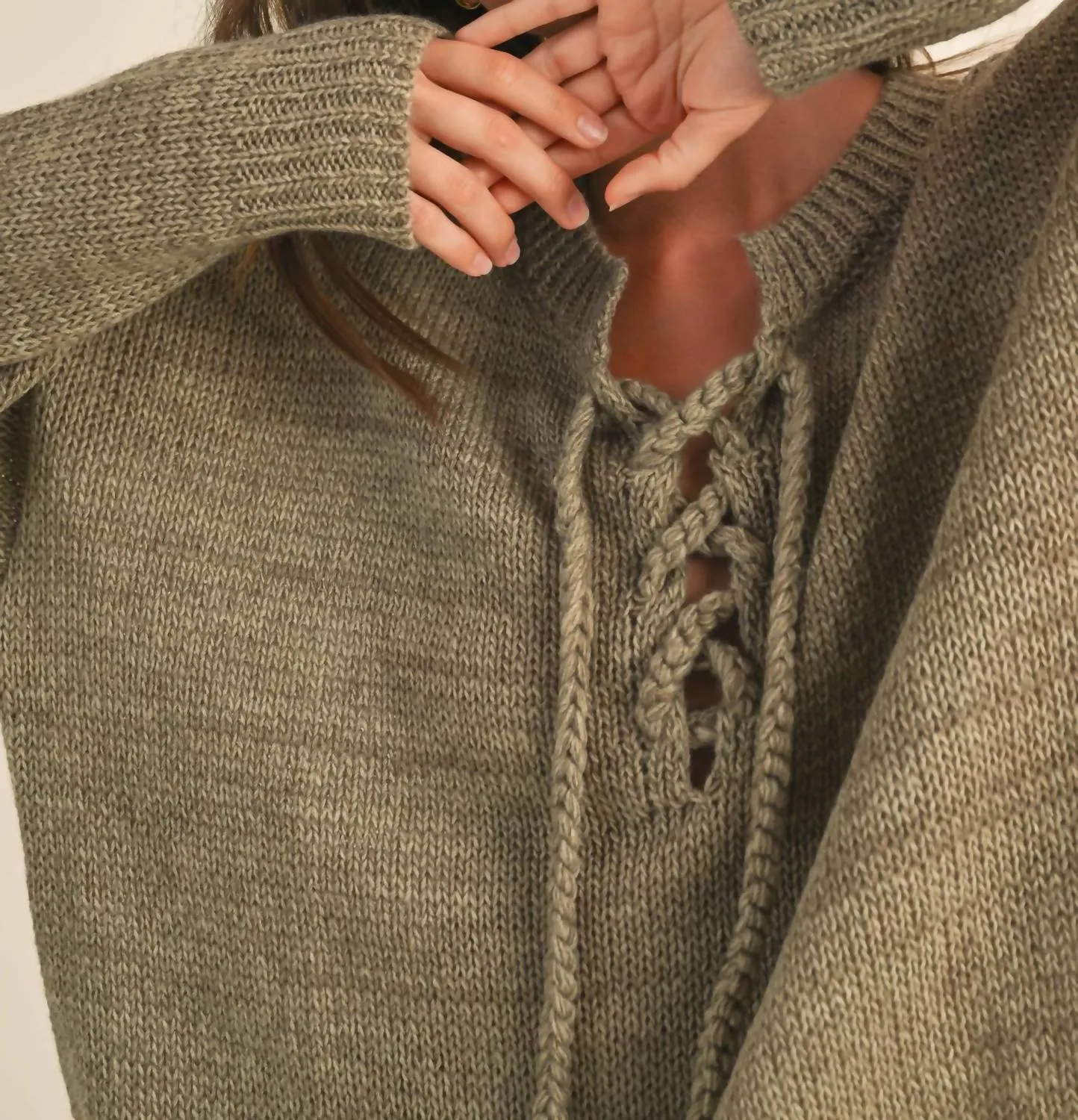 Lucy Lace Up Sweater In Olive