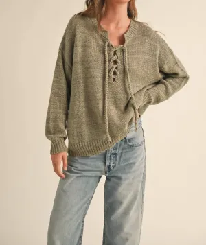 Lucy Lace Up Sweater In Olive
