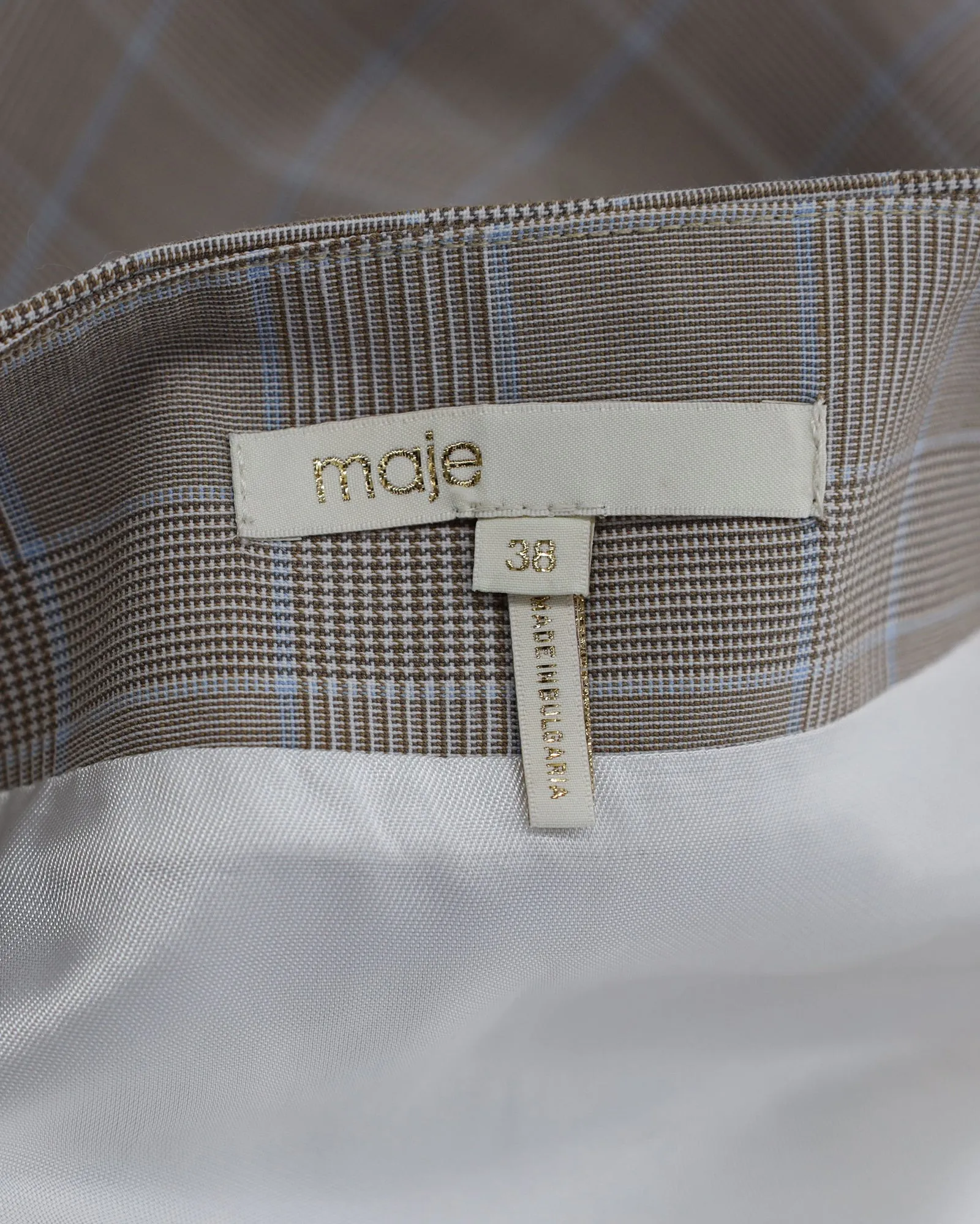Maje Jikam Belted Checked Layered Mini Skirt in Beige Viscose