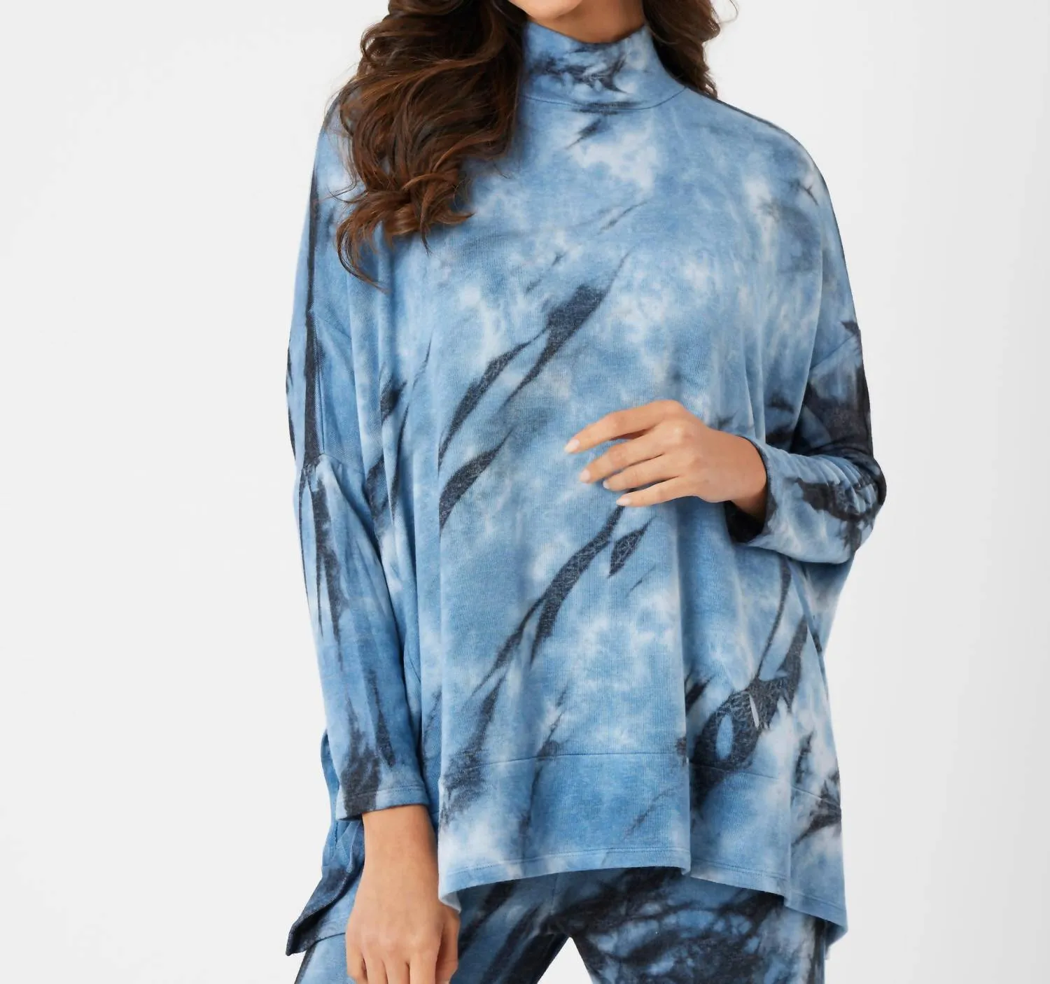 Marble Wash Poncho In Denim