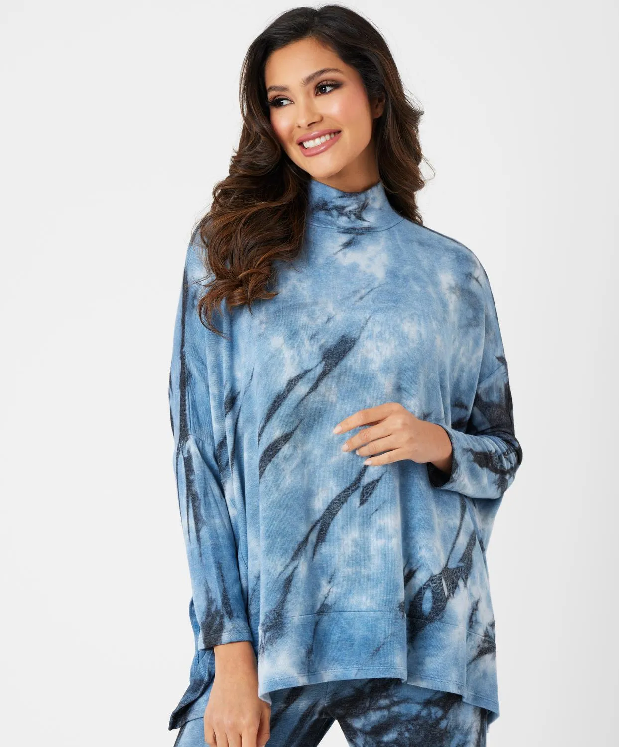 Marble Wash Poncho In Denim