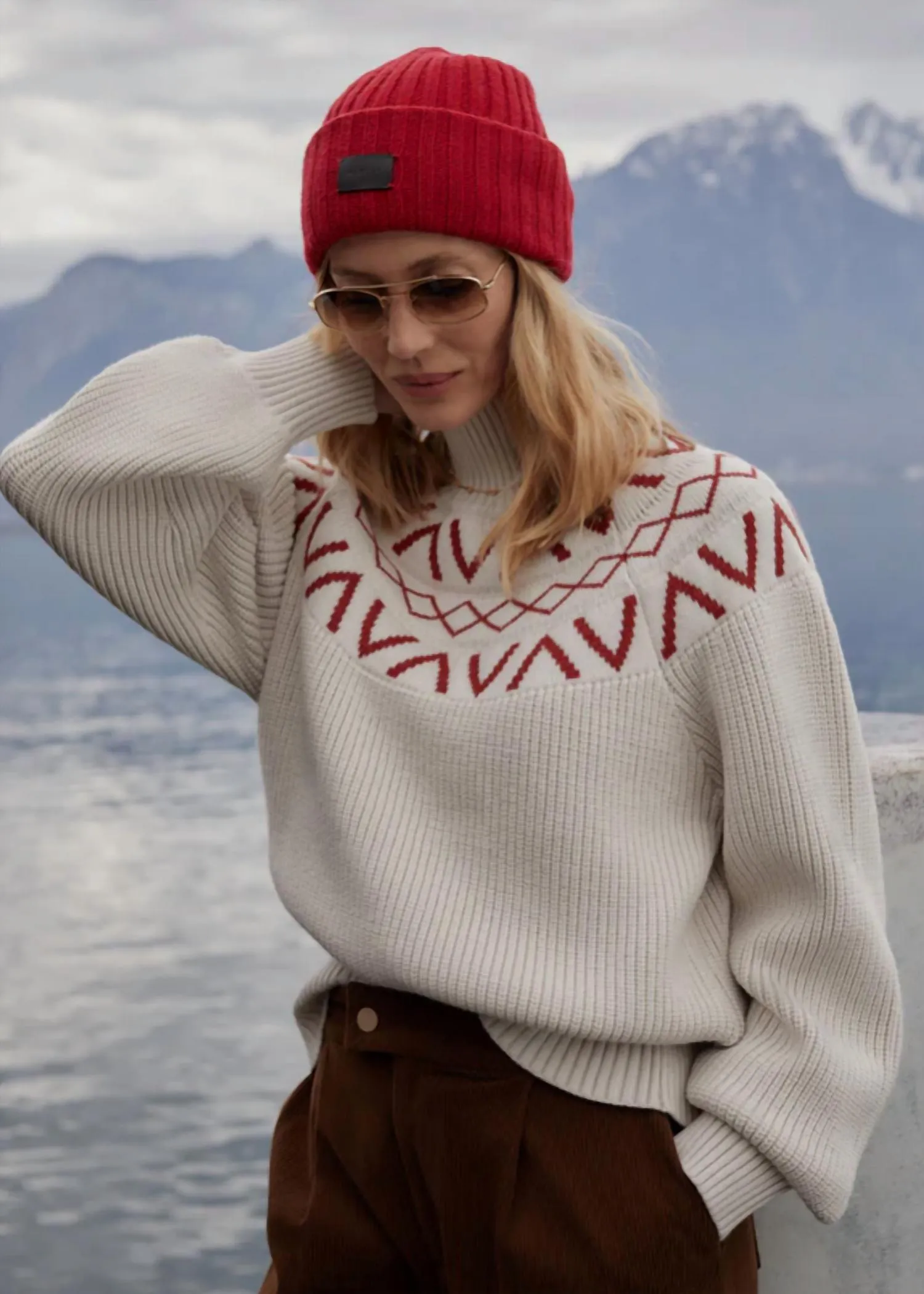 Marcie Fairisle Yoke Knit In Silver Birch