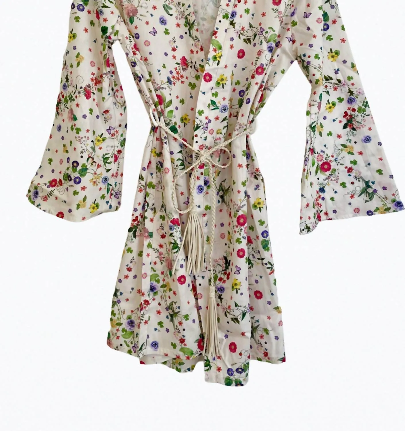 Marianne Floral Organic Cotton Kimono In White Floral