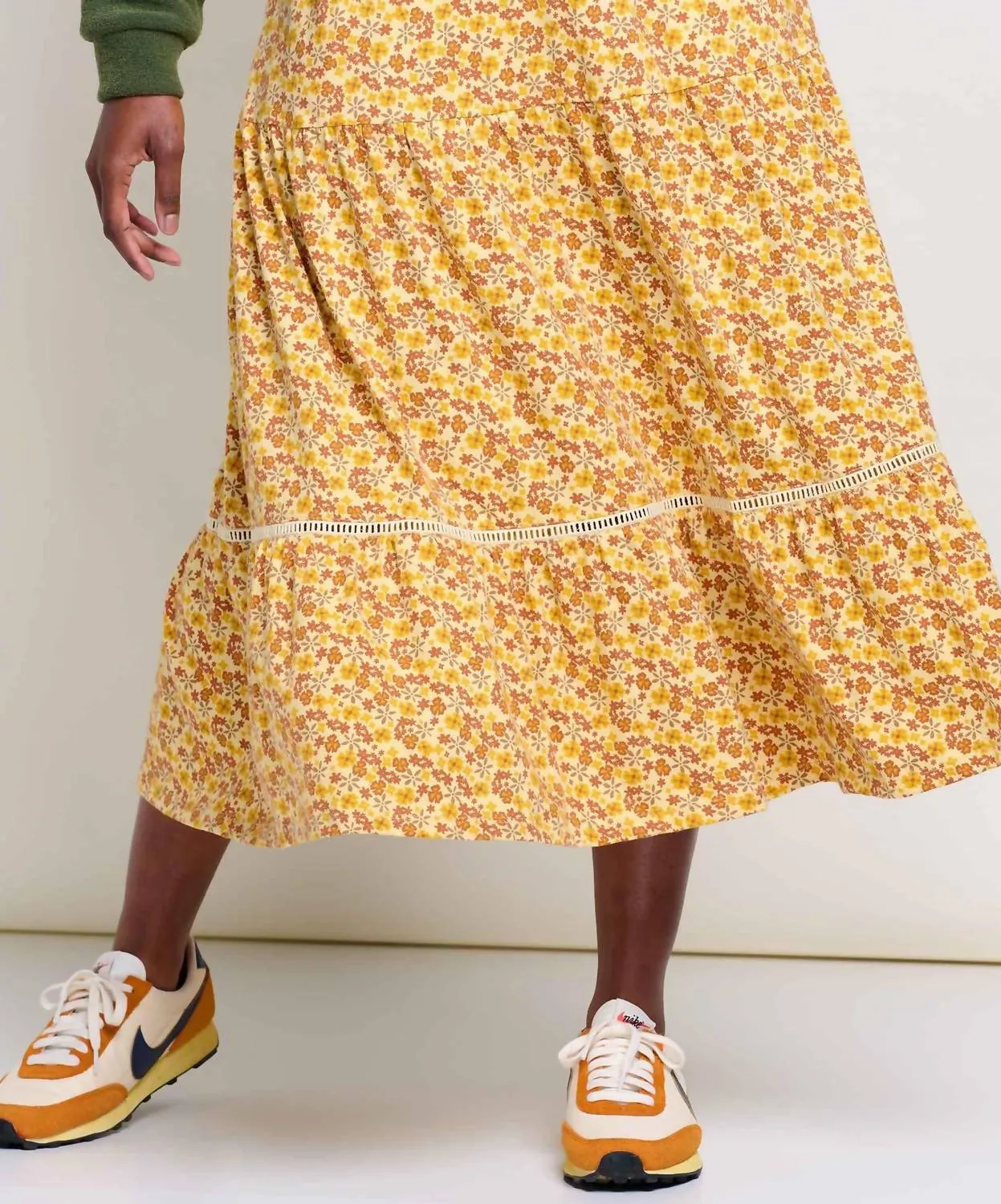 Marigold Tiered Midi Skirt In Gold Ditsy