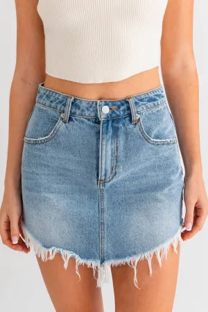 Marin Fray Denim Skirt In Light Denim