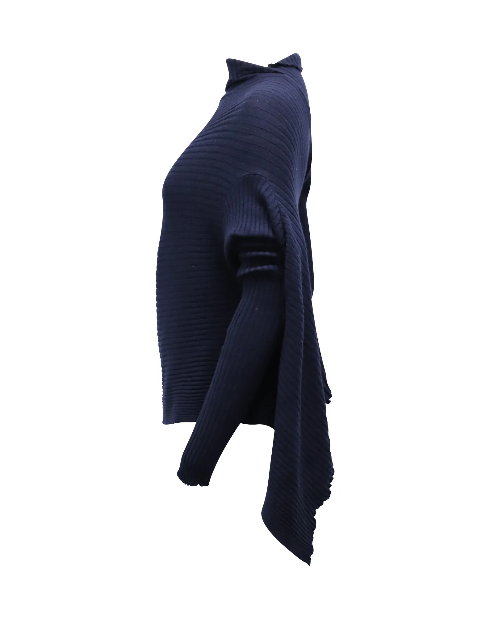 Marques Almeida Draped Asymmetric Sweater in Navy Blue Wool