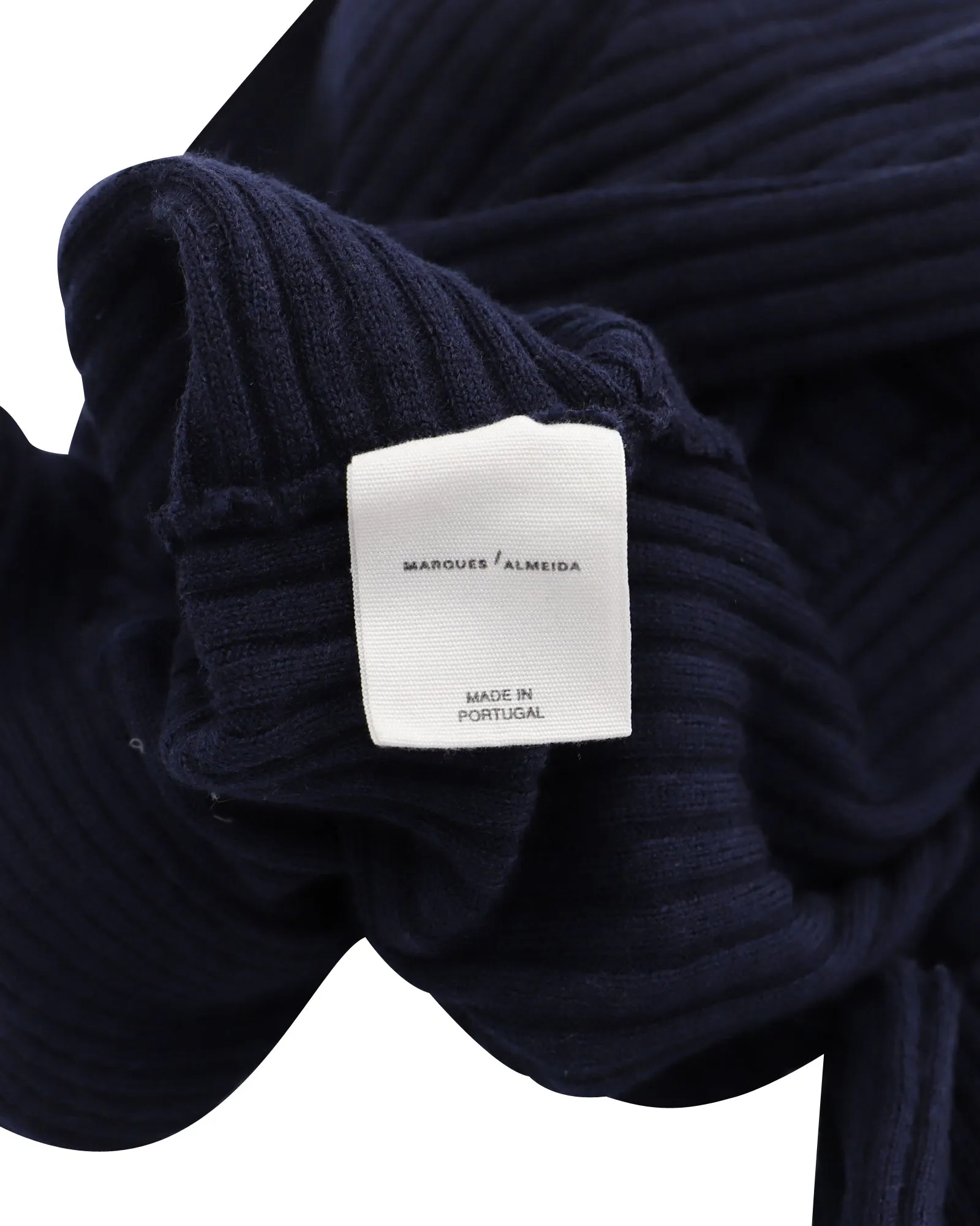 Marques Almeida Draped Asymmetric Sweater in Navy Blue Wool